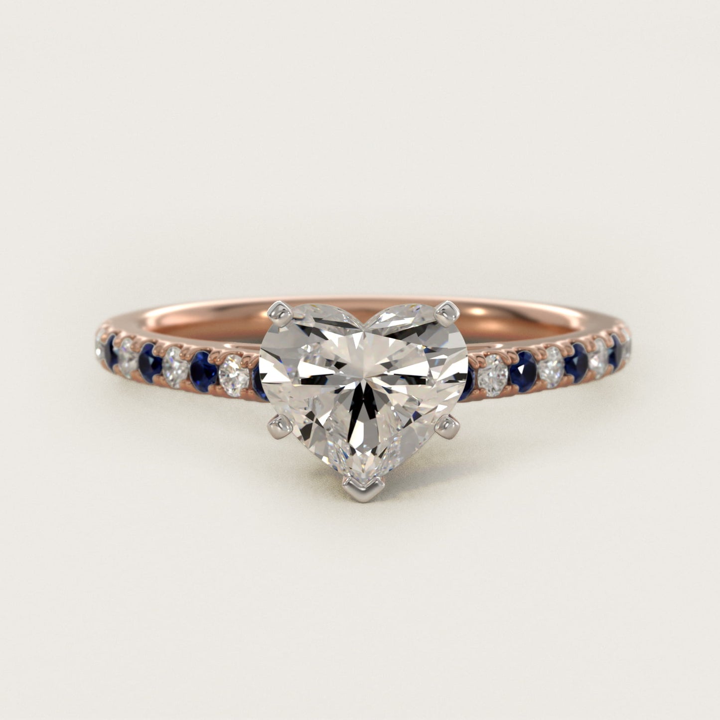Riviera MicropavŽ Sapphire and Diamond Engagement Ring in 18k Rose Gold - Heart Center