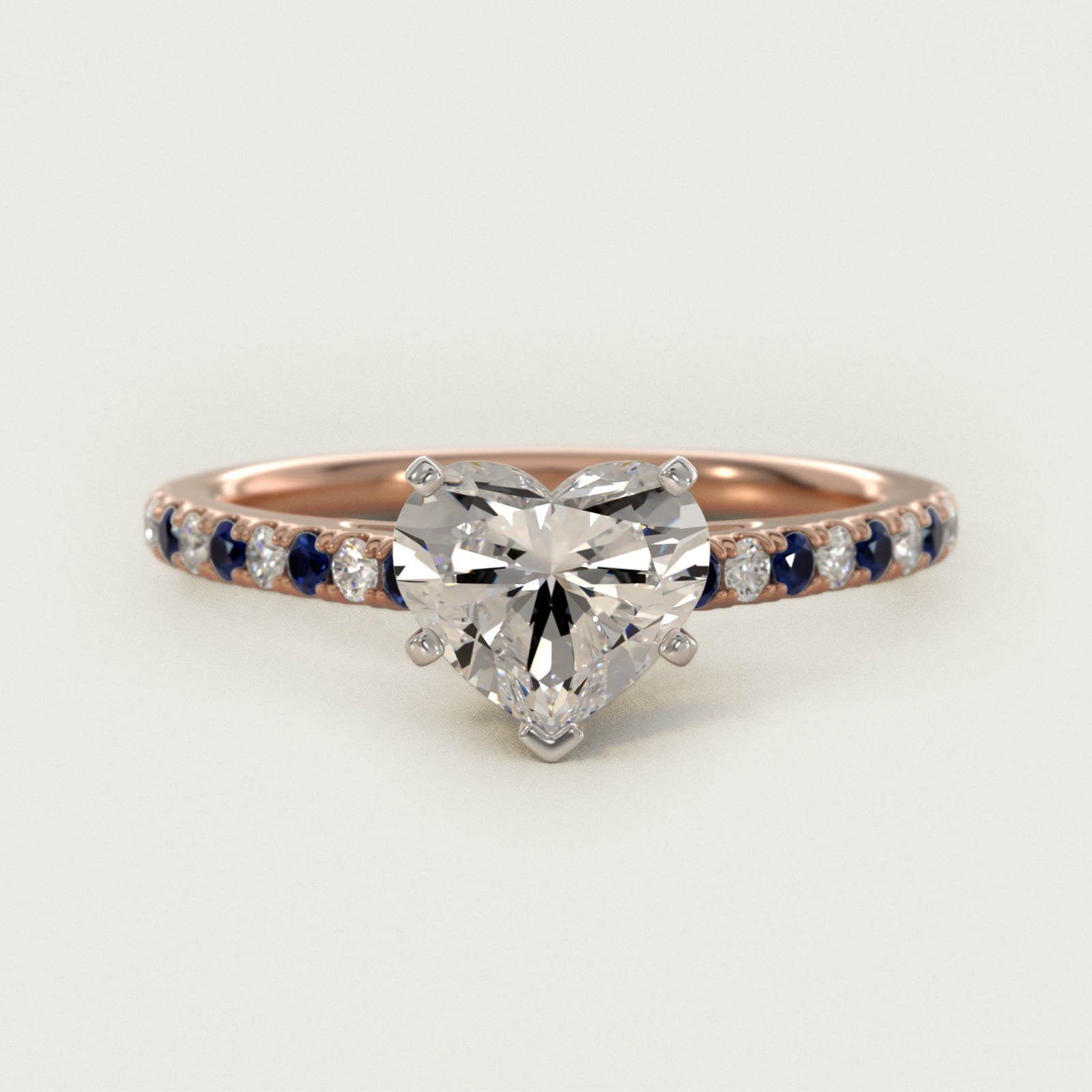 Riviera MicropavŽ Sapphire and Diamond Engagement Ring in 18k Rose Gold - Heart Center
