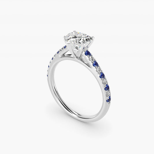 Riviera MicropavŽ Sapphire and Diamond Engagement Ring in 18k White Gold - Heart Center