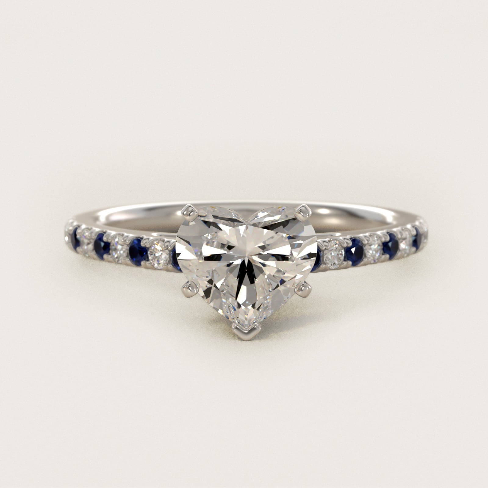 Riviera MicropavŽ Sapphire and Diamond Engagement Ring in 14k White Gold - Heart Center