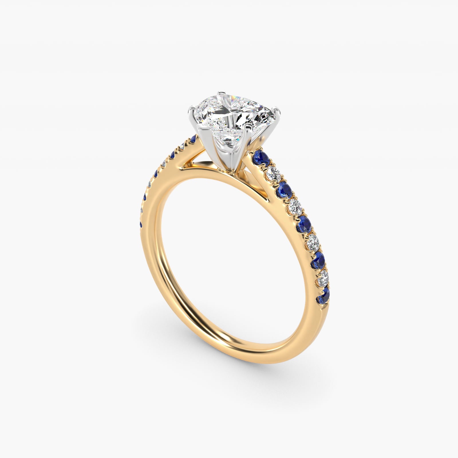 Riviera MicropavŽ Sapphire and Diamond Engagement Ring in 14K Yellow Gold - Heart Center