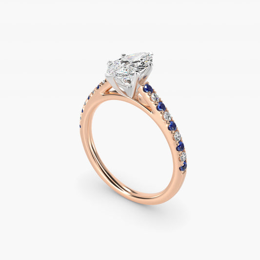 Riviera MicropavŽ Sapphire and Diamond Engagement Ring in 18k Rose Gold - Marquise Center