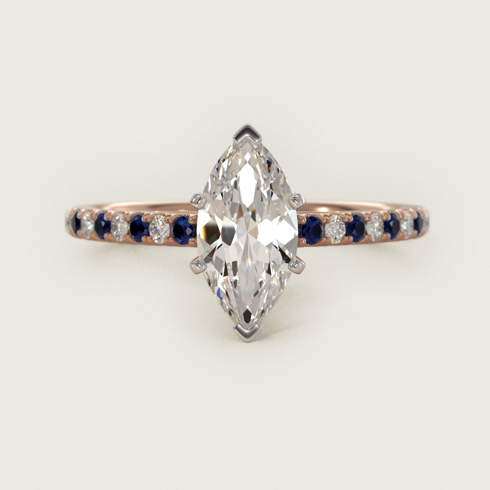 Riviera MicropavŽ Sapphire and Diamond Engagement Ring in 14k Rose Gold - Marquise Center