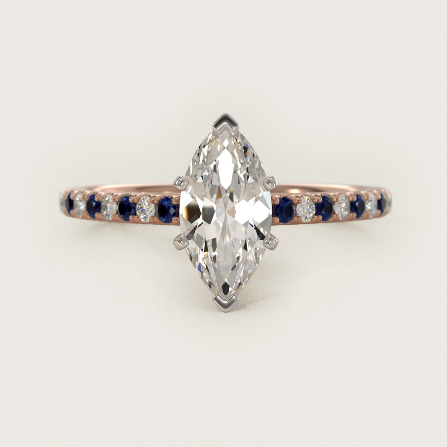 Riviera MicropavŽ Sapphire and Diamond Engagement Ring in 18k Rose Gold - Marquise Center