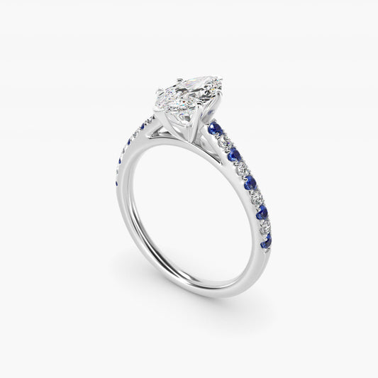 Riviera MicropavŽ Sapphire and Diamond Engagement Ring in 18k White Gold - Marquise Center