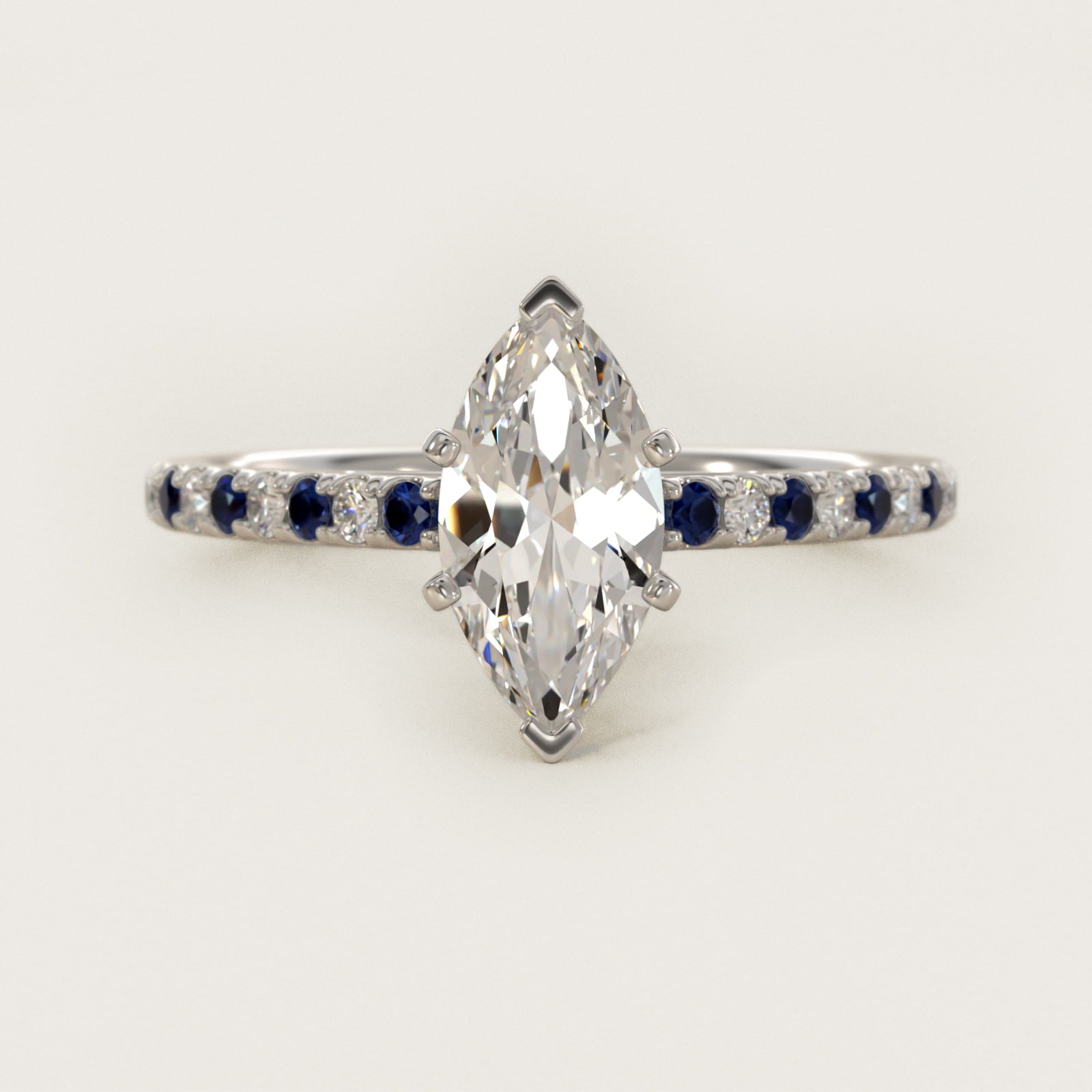 Riviera MicropavŽ Sapphire and Diamond Engagement Ring in 14k White Gold - Marquise Center