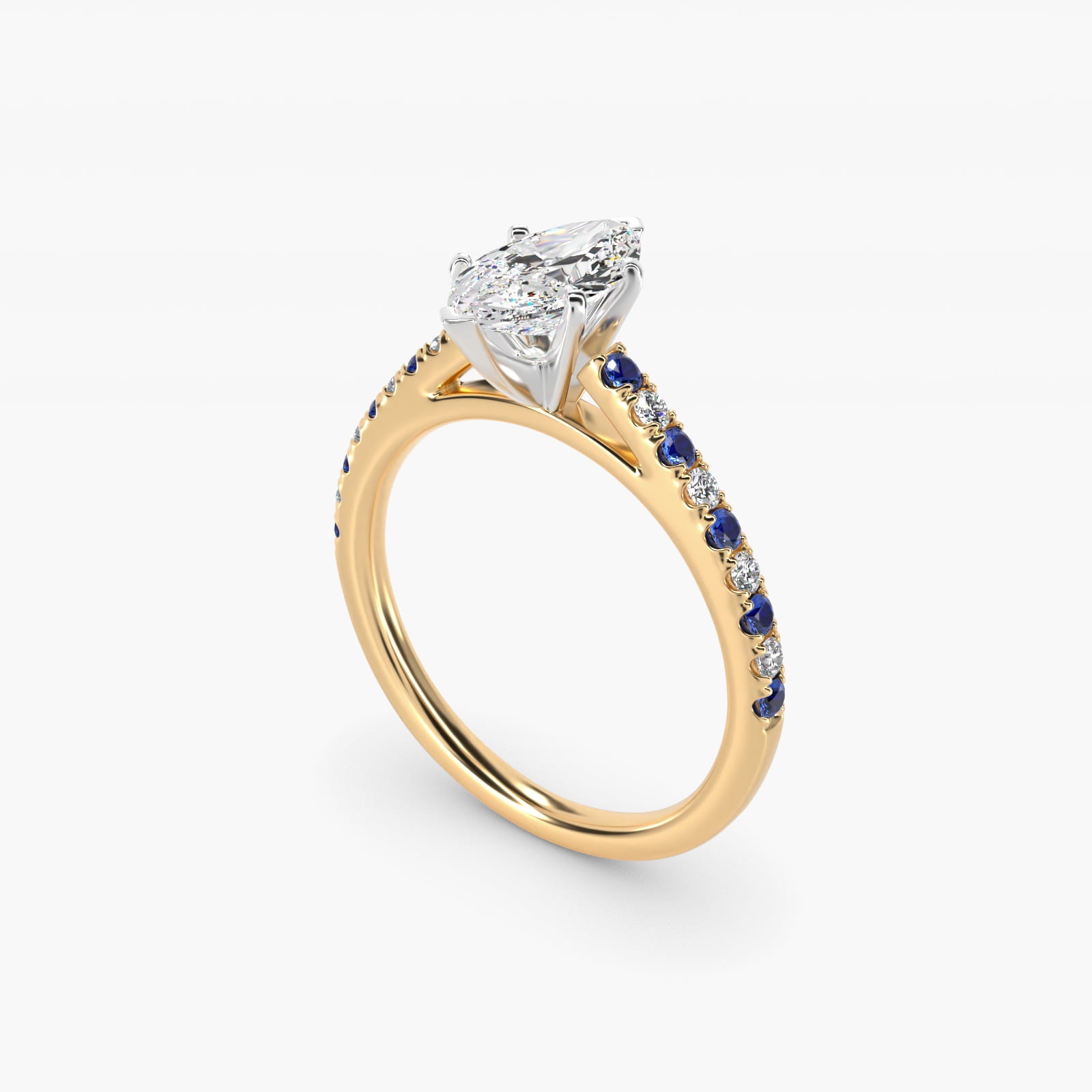 Riviera MicropavŽ Sapphire and Diamond Engagement Ring in 14K Yellow Gold - Marquise Center