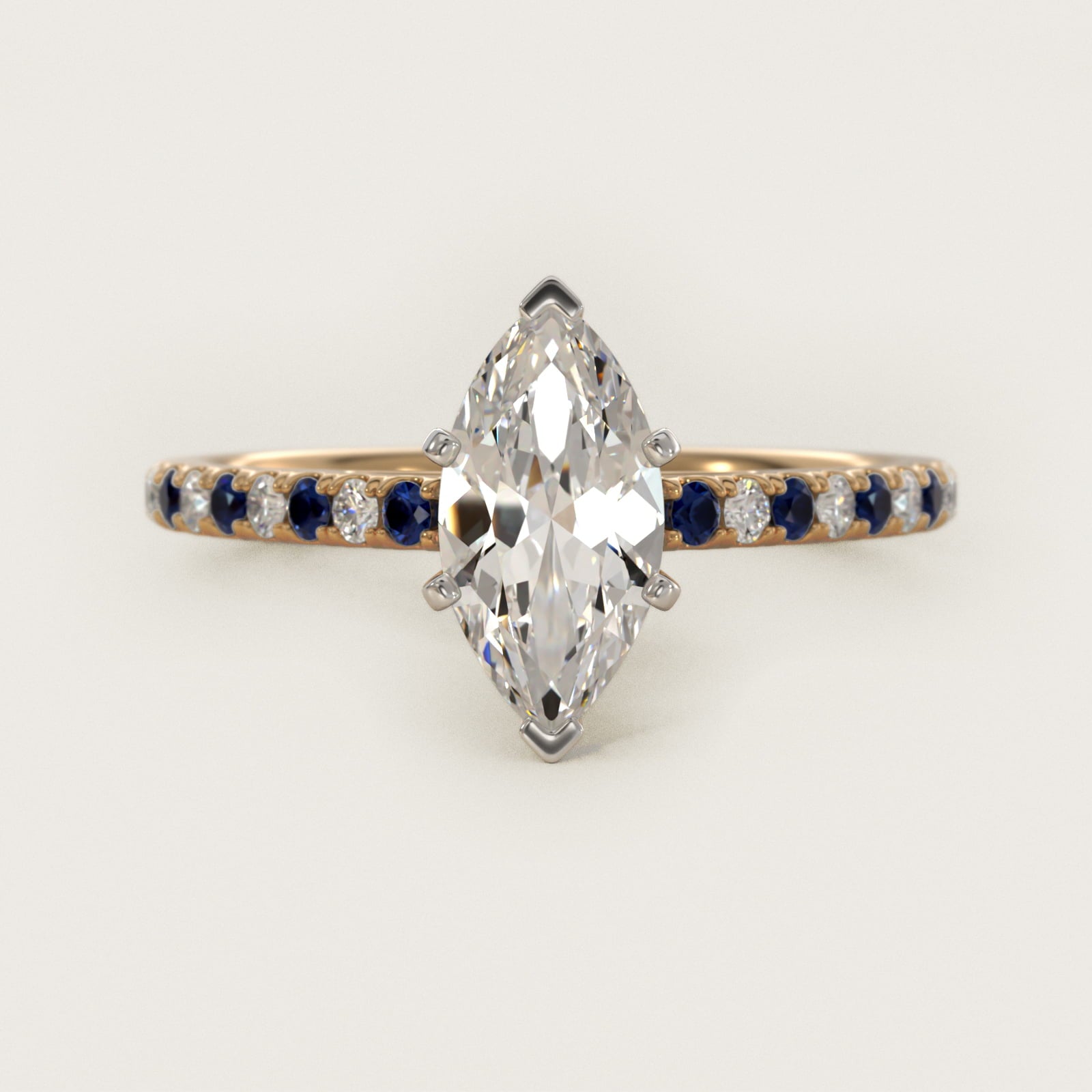 Riviera MicropavŽ Sapphire and Diamond Engagement Ring in 18k Yellow Gold - Marquise Center