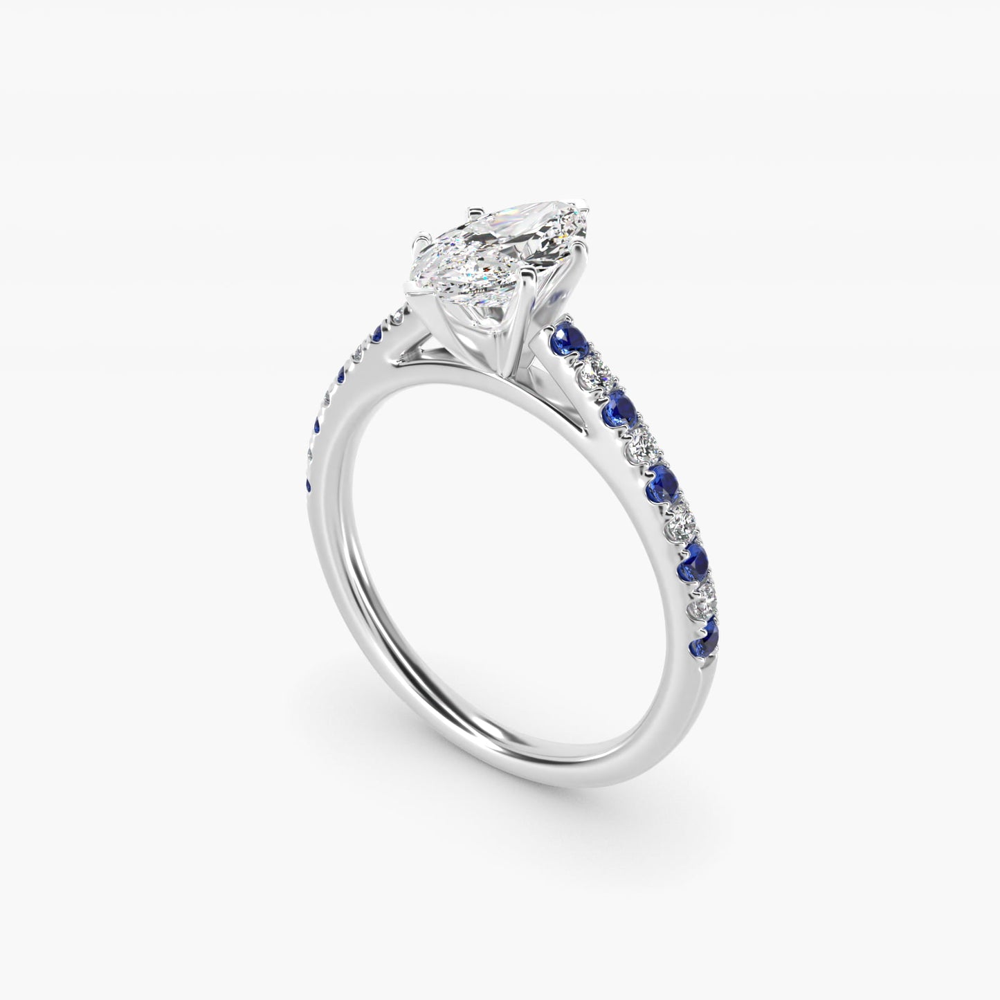Riviera MicropavŽ Sapphire and Diamond Engagement Ring in Platinum - Marquise Center