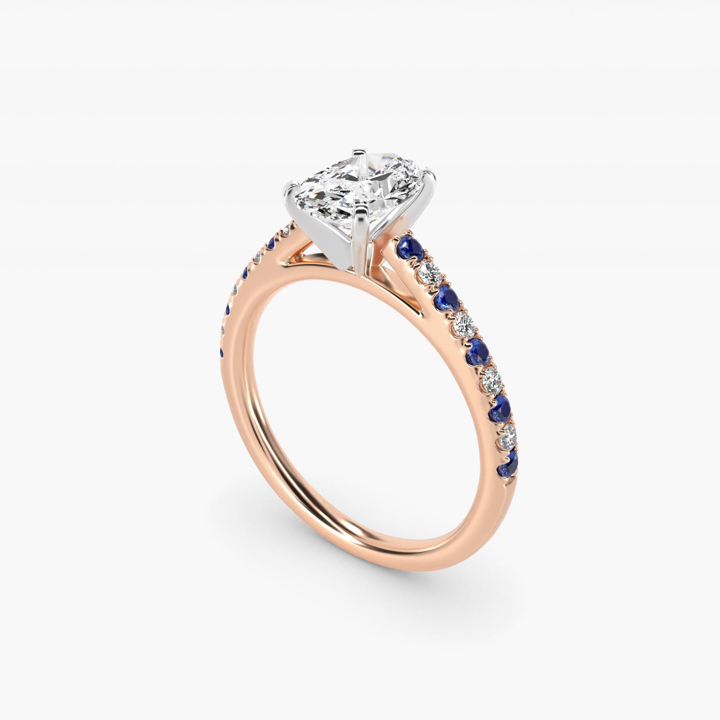 Riviera MicropavŽ Sapphire and Diamond Engagement Ring in 14k Rose Gold - Oval Center