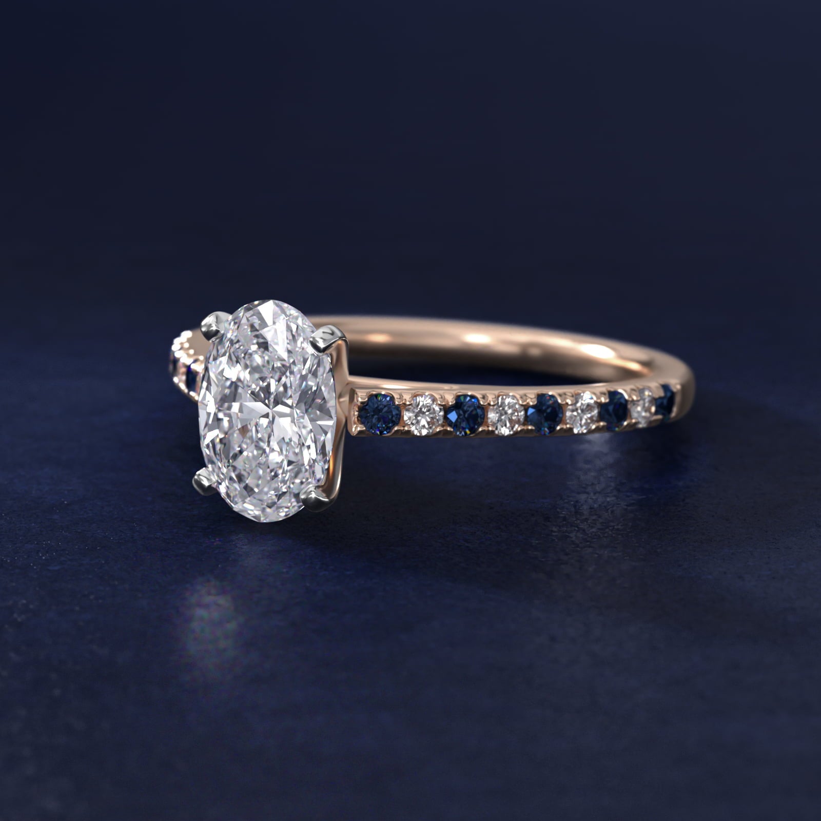 Riviera MicropavŽ Sapphire and Diamond Engagement Ring in 18k Rose Gold - Oval Center
