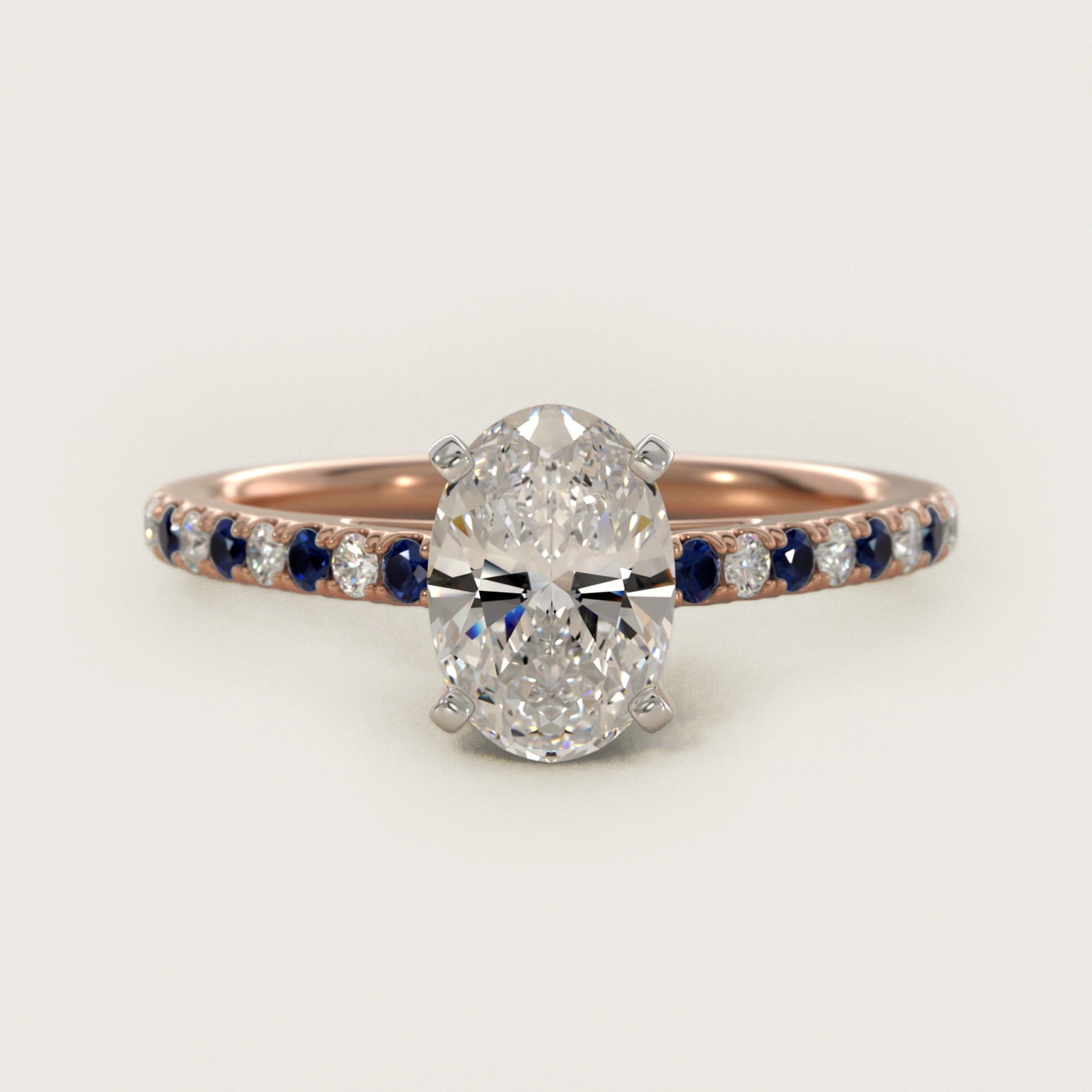 Riviera MicropavŽ Sapphire and Diamond Engagement Ring in 14k Rose Gold - Oval Center