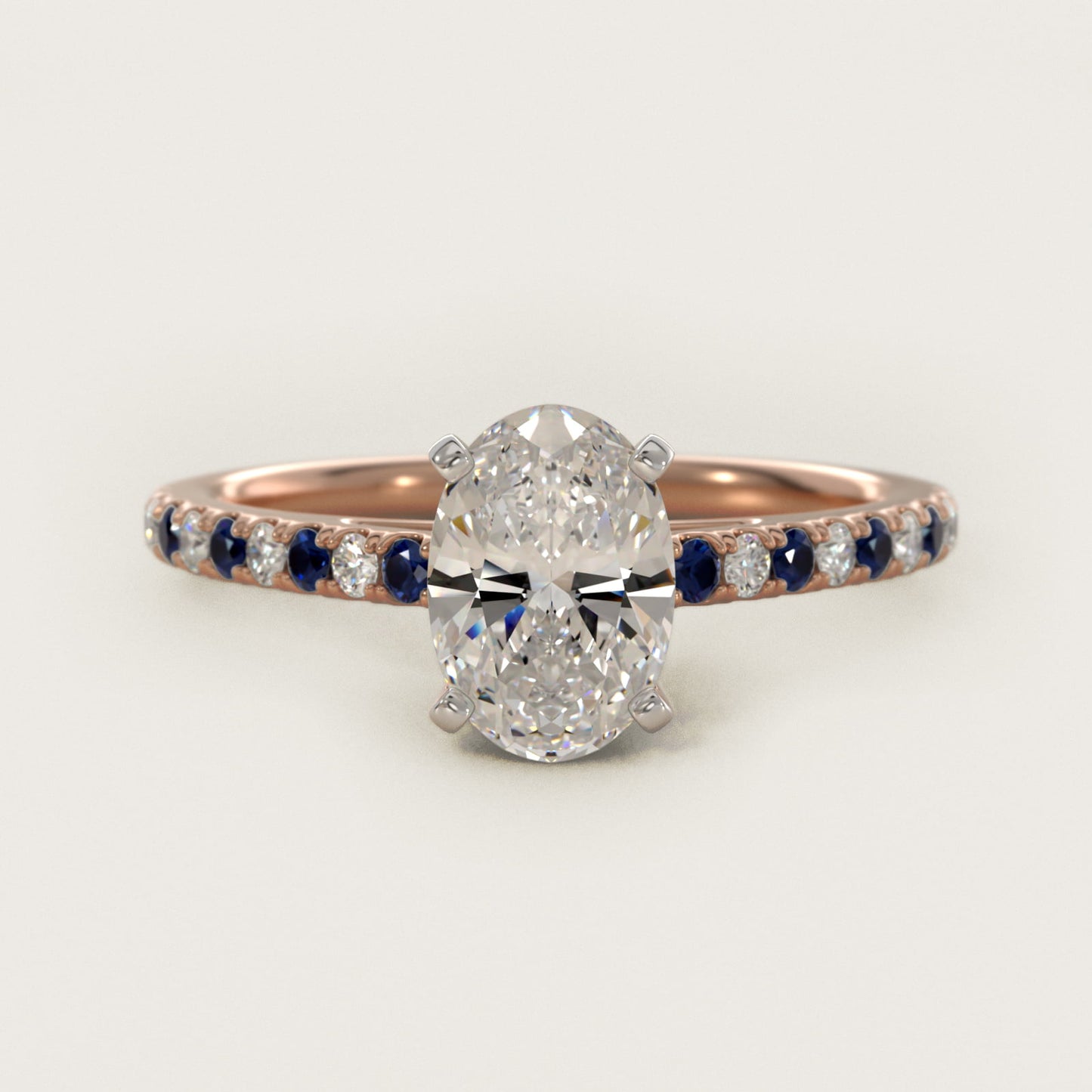 Riviera MicropavŽ Sapphire and Diamond Engagement Ring in 18k Rose Gold - Oval Center