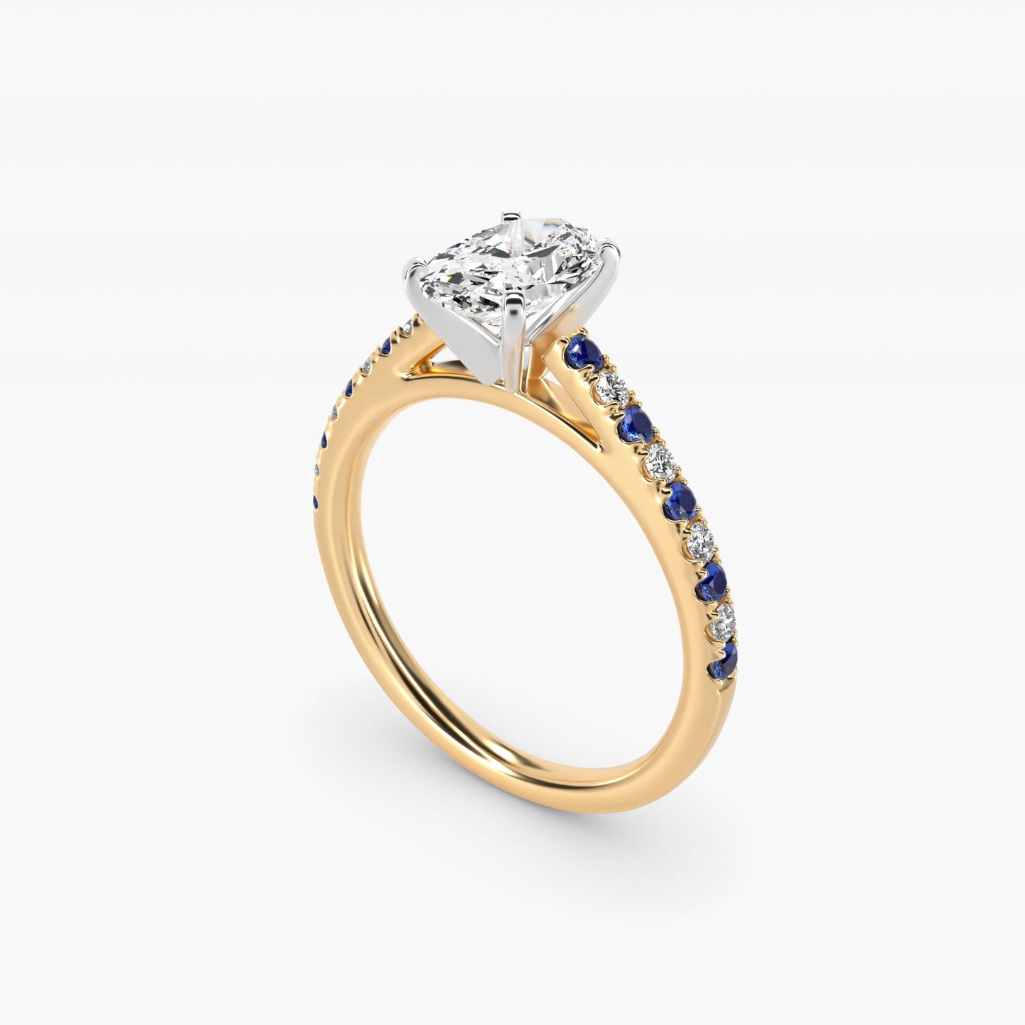 Riviera MicropavŽ Sapphire and Diamond Engagement Ring in 14K Yellow Gold - Oval Center