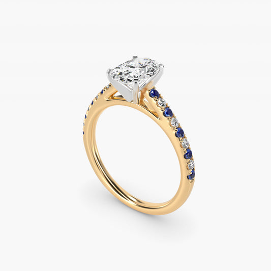 Riviera MicropavŽ Sapphire and Diamond Engagement Ring in 14K Yellow Gold - Oval Center