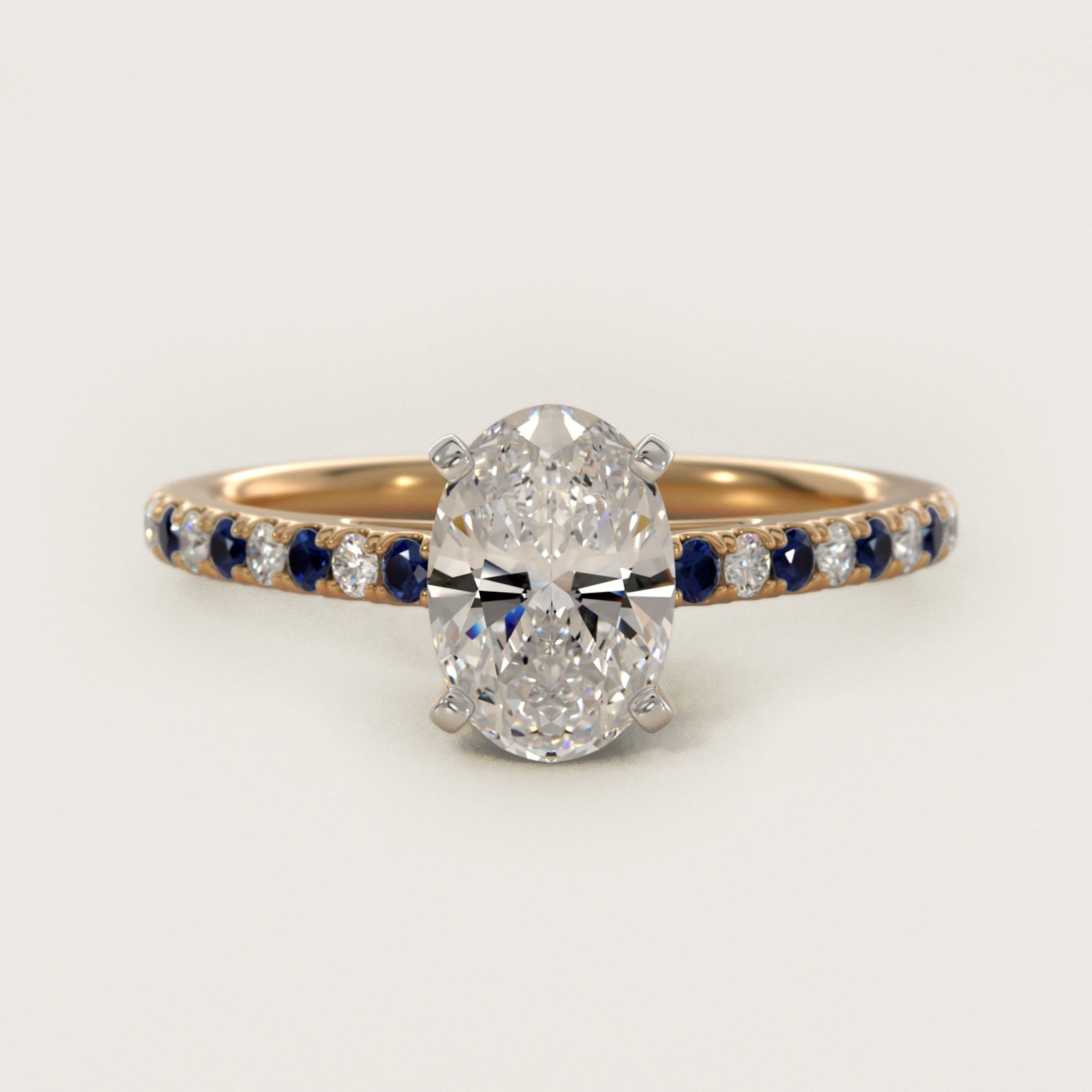 Riviera MicropavŽ Sapphire and Diamond Engagement Ring in 14K Yellow Gold - Oval Center