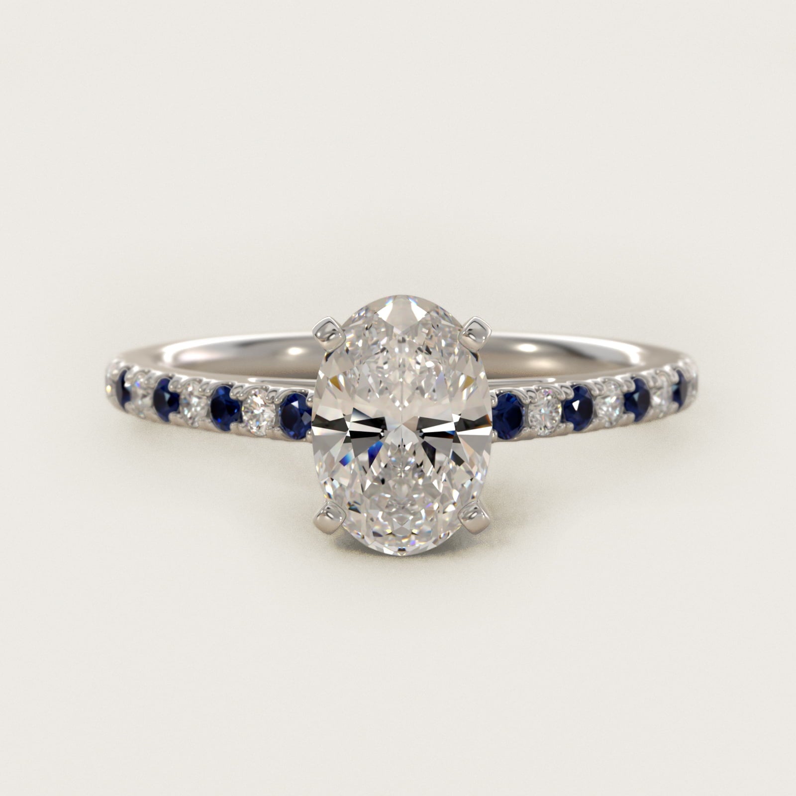 Riviera MicropavŽ Sapphire and Diamond Engagement Ring in Platinum - Oval Center