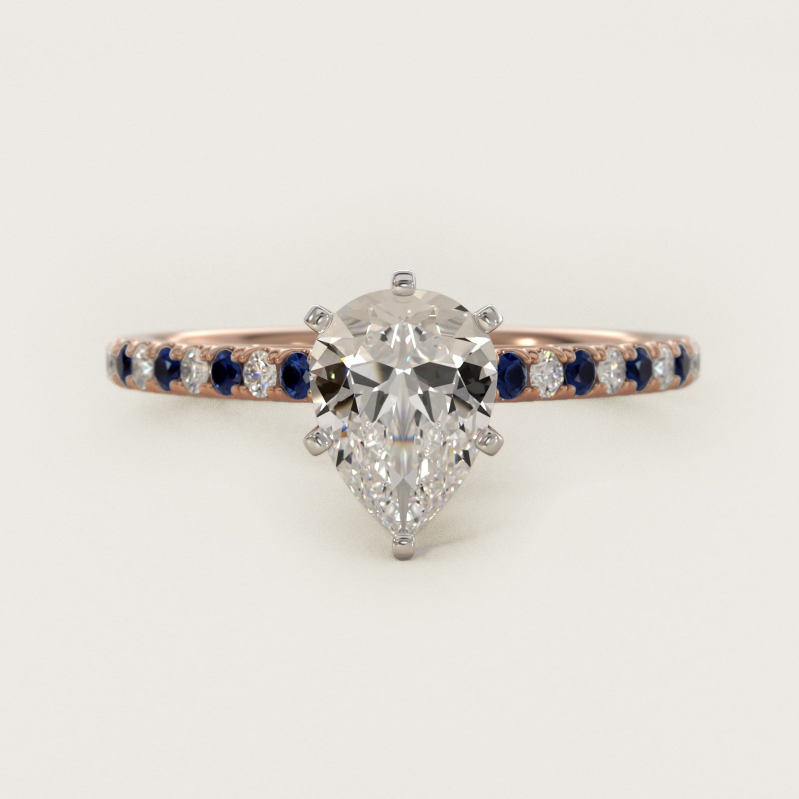 Riviera MicropavŽ Sapphire and Diamond Engagement Ring in 18k Rose Gold - Pear Center
