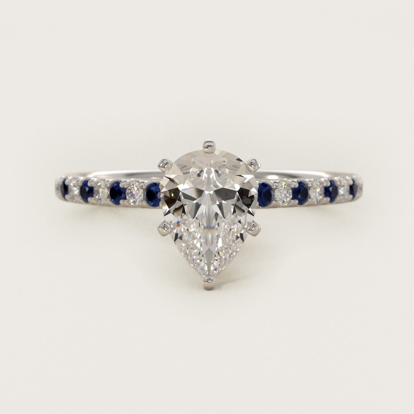 Riviera MicropavŽ Sapphire and Diamond Engagement Ring in 14k White Gold - Pear Center