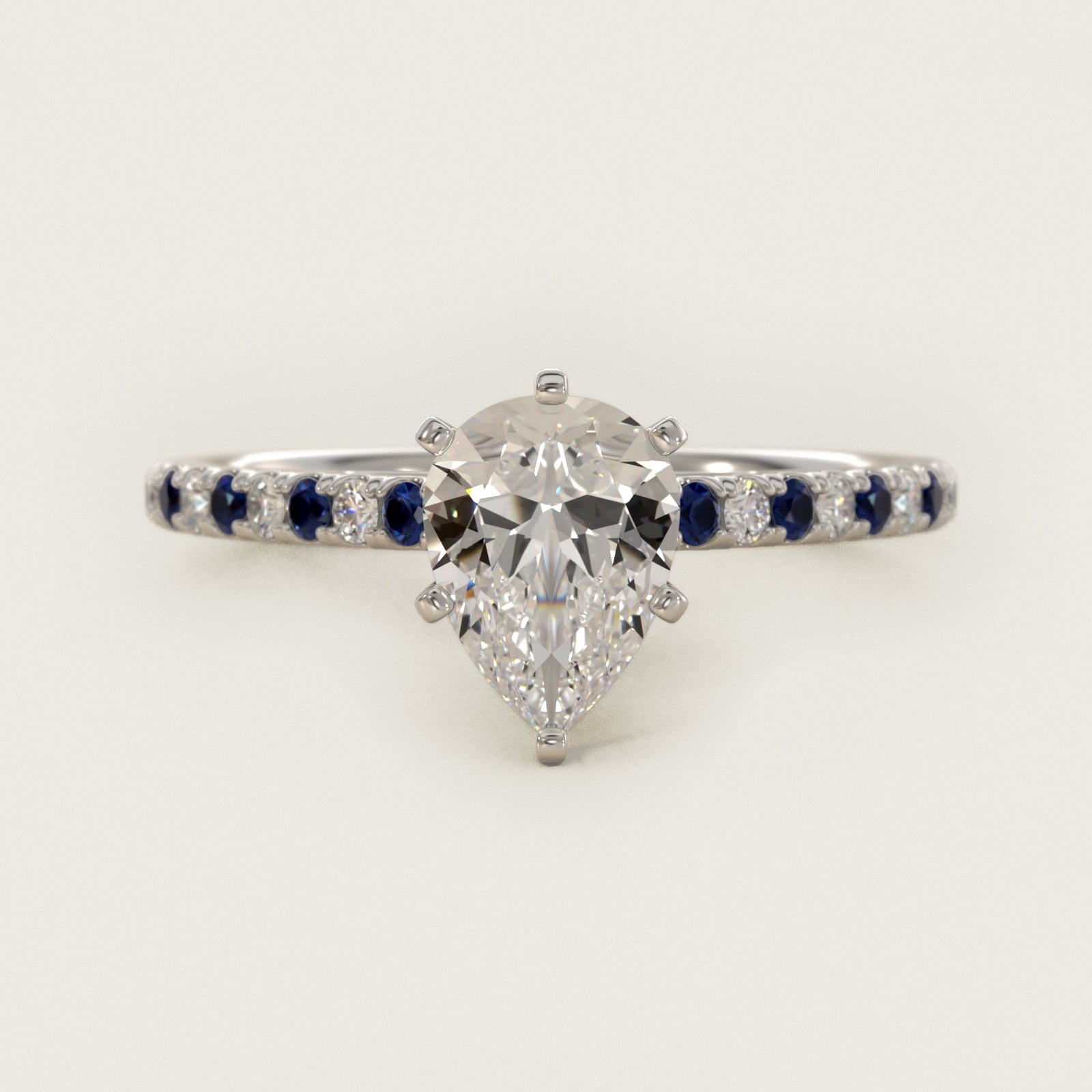 Riviera MicropavŽ Sapphire and Diamond Engagement Ring in 14k White Gold - Pear Center