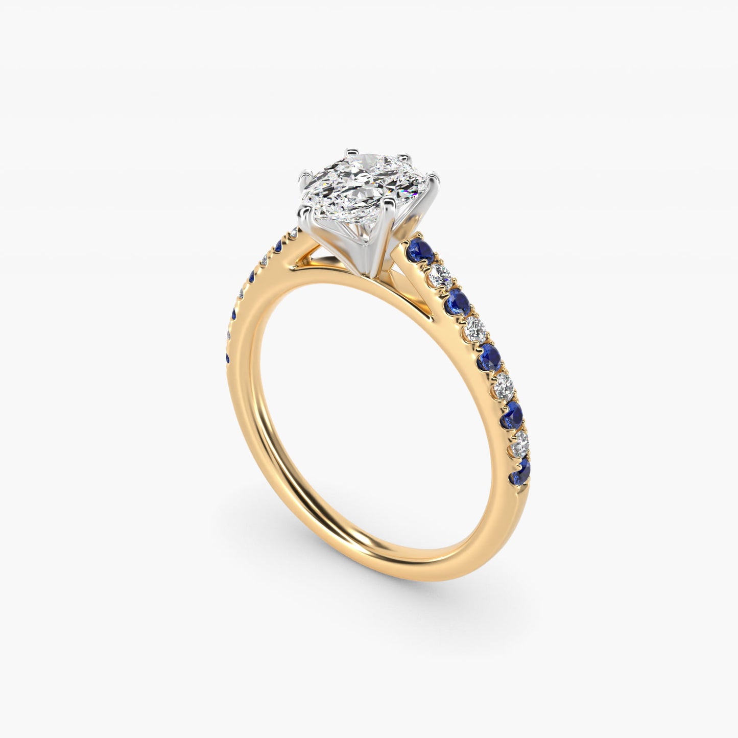 Riviera MicropavŽ Sapphire and Diamond Engagement Ring in 14K Yellow Gold - Pear Center