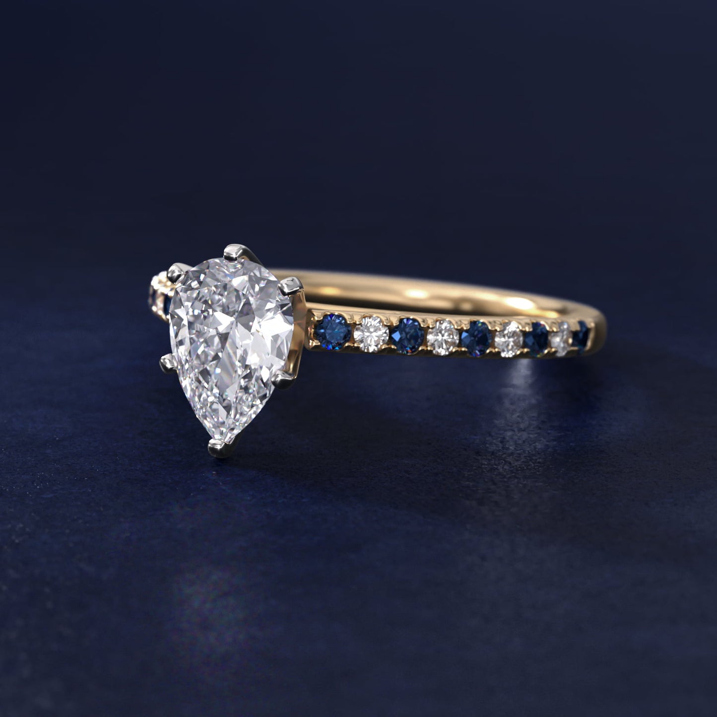 Riviera MicropavŽ Sapphire and Diamond Engagement Ring in 18k Yellow Gold - Pear Center