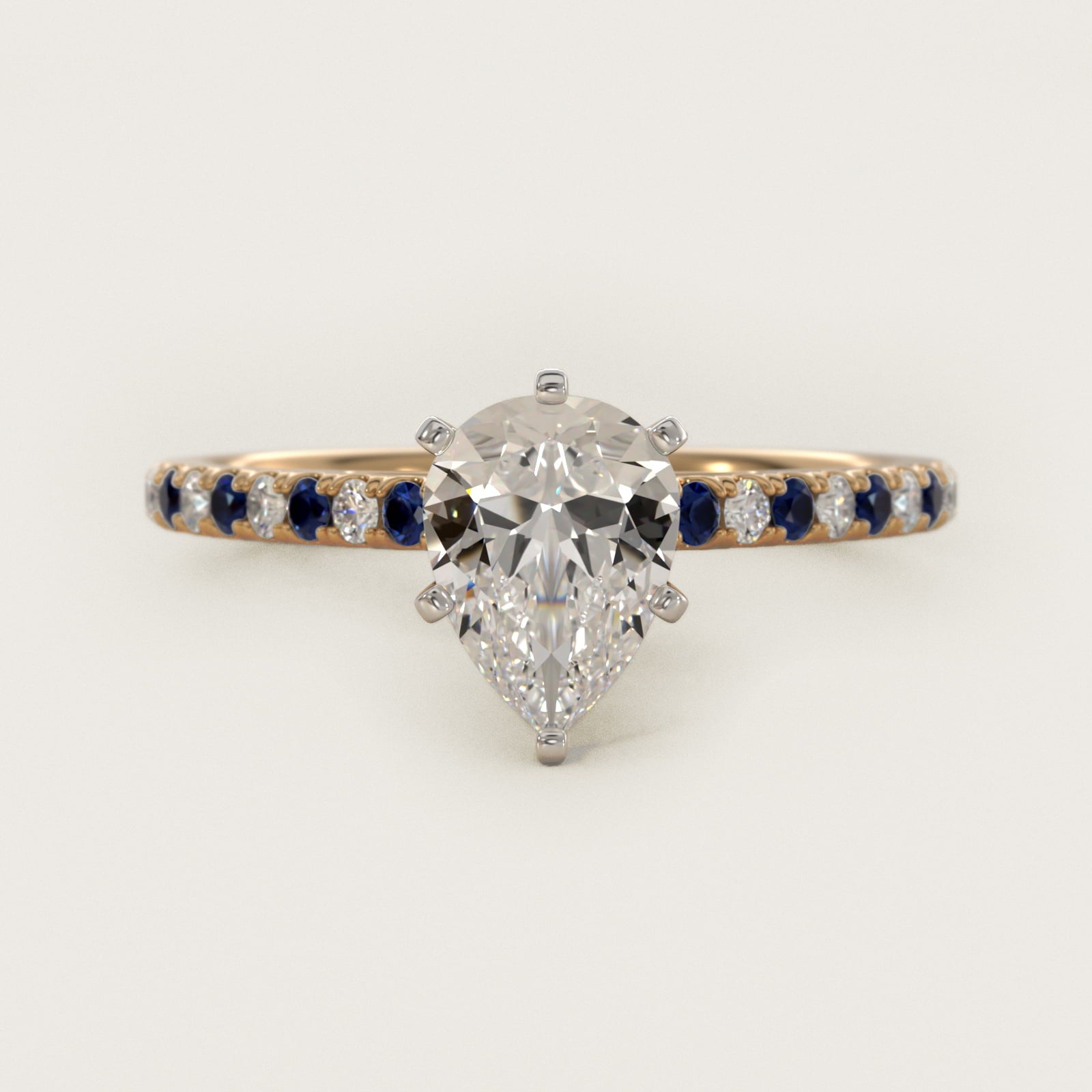 Riviera MicropavŽ Sapphire and Diamond Engagement Ring in 18k Yellow Gold - Pear Center