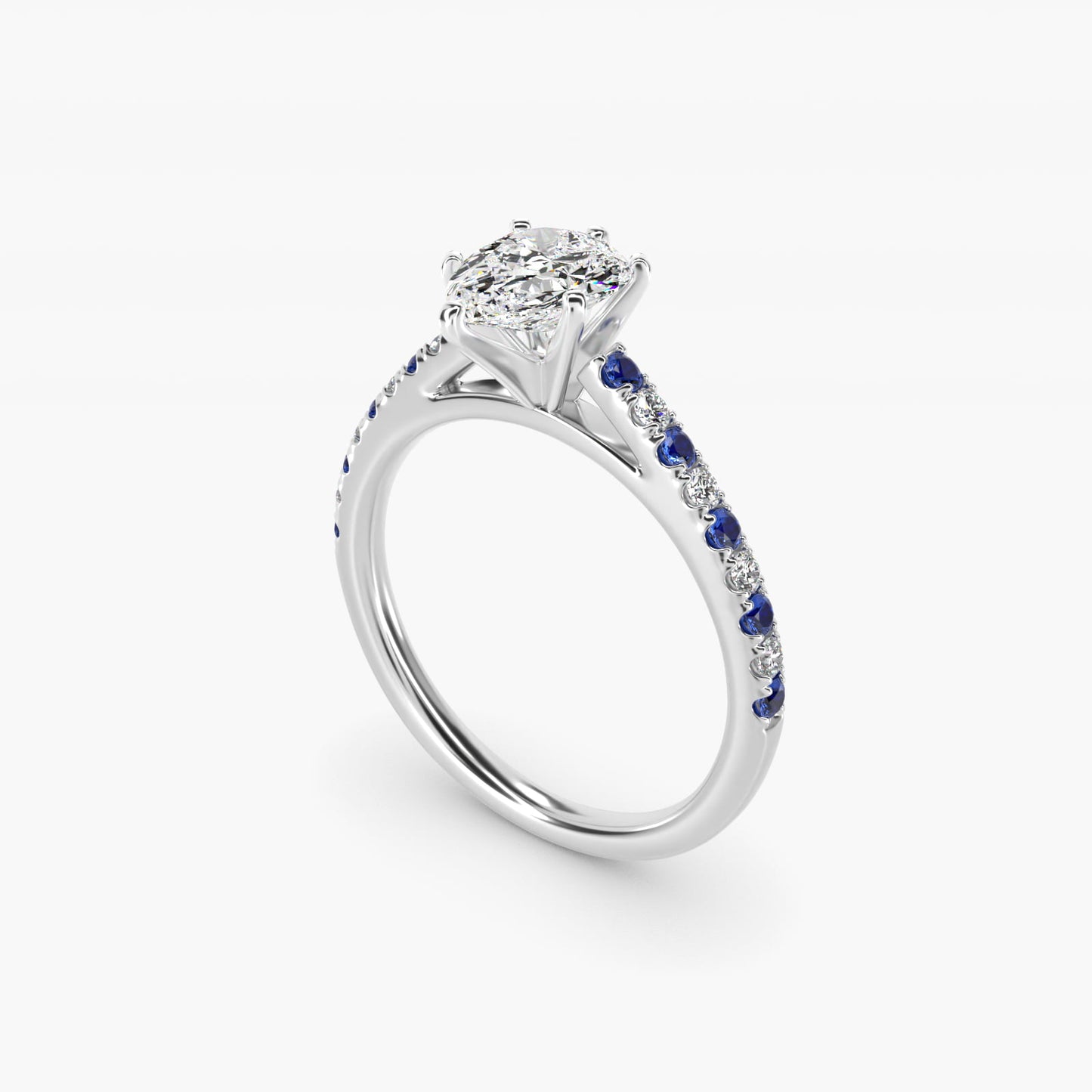 Riviera MicropavŽ Sapphire and Diamond Engagement Ring in Platinum - Pear Center