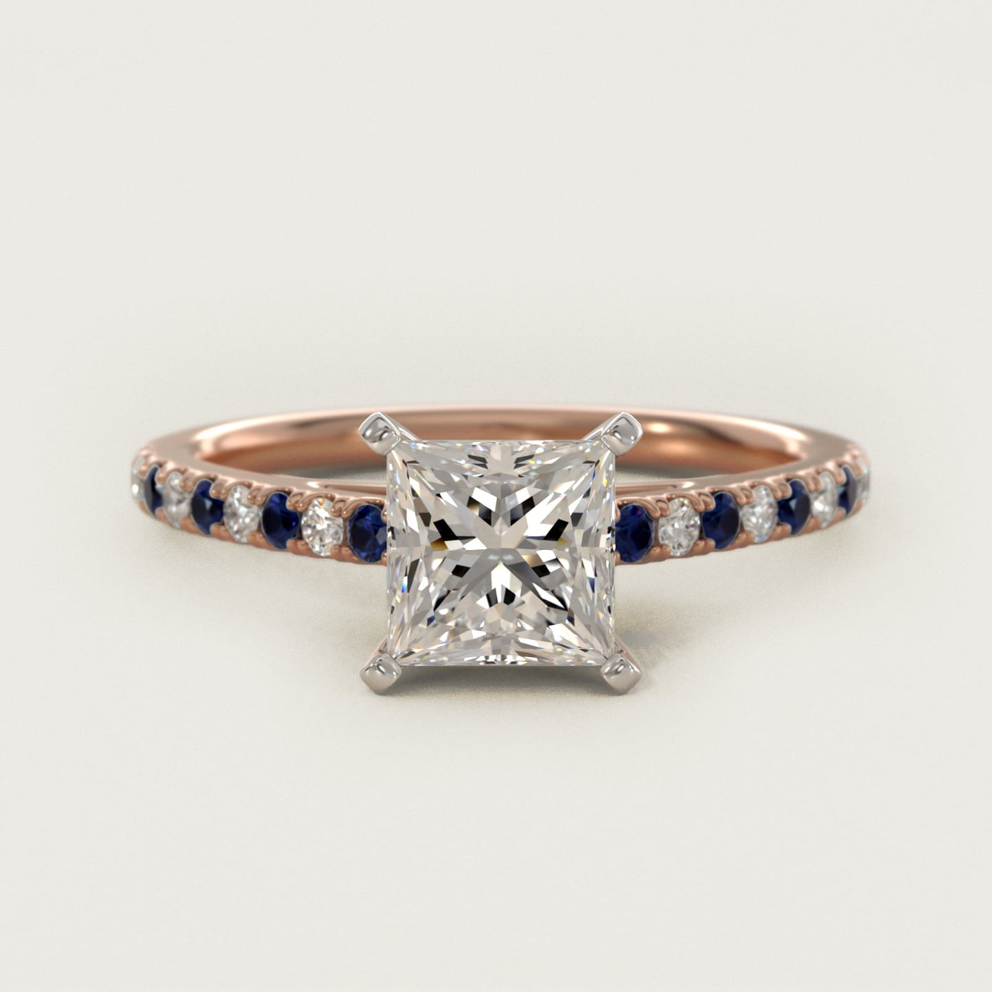 Riviera MicropavŽ Sapphire and Diamond Engagement Ring in 14k Rose Gold - Princess Center