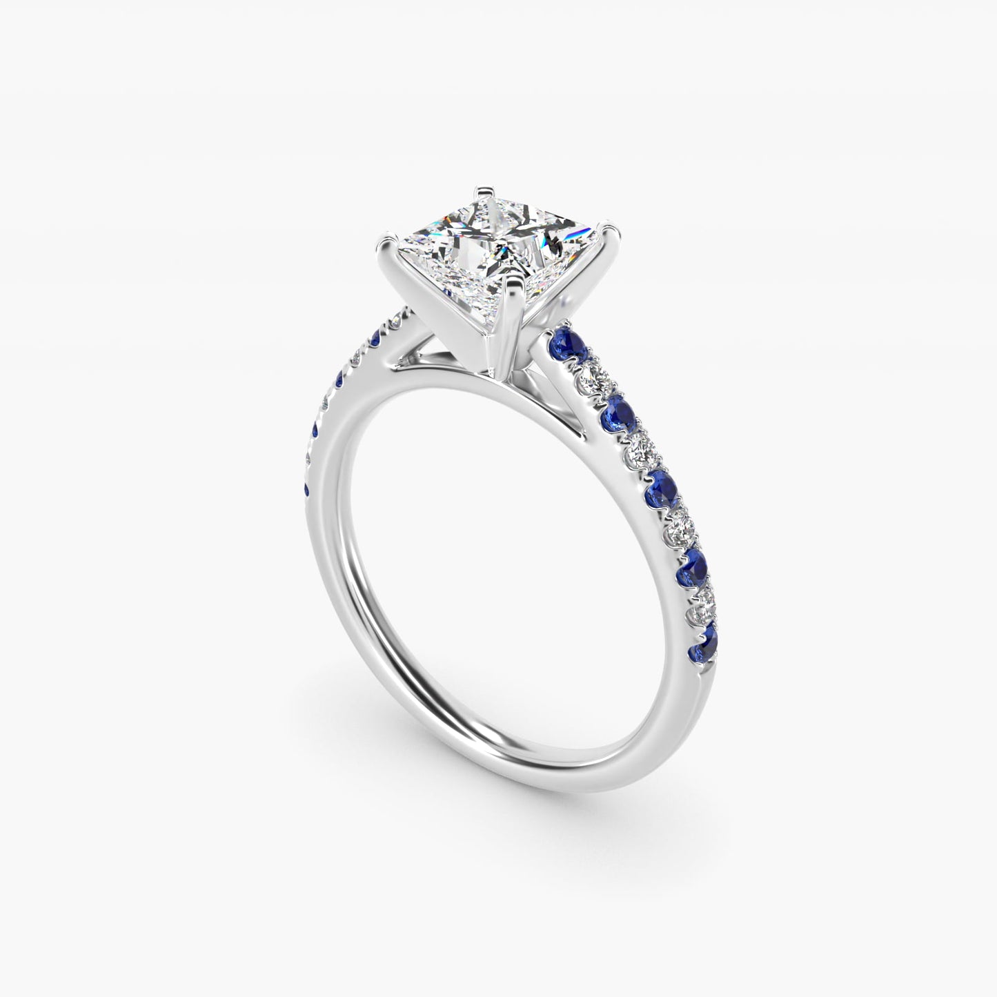 Riviera MicropavŽ Sapphire and Diamond Engagement Ring in 14k White Gold - Princess Center