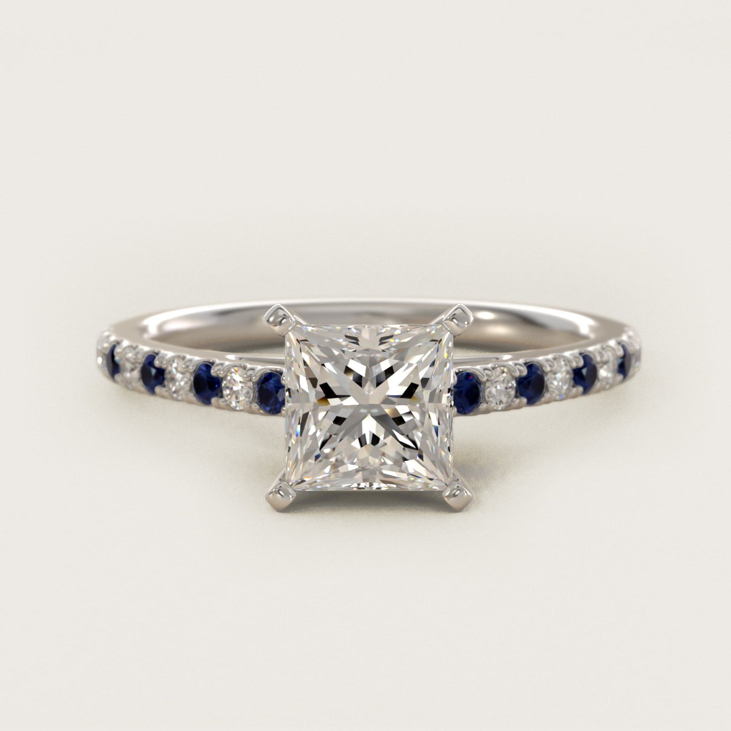 Riviera MicropavŽ Sapphire and Diamond Engagement Ring in 14k White Gold - Princess Center