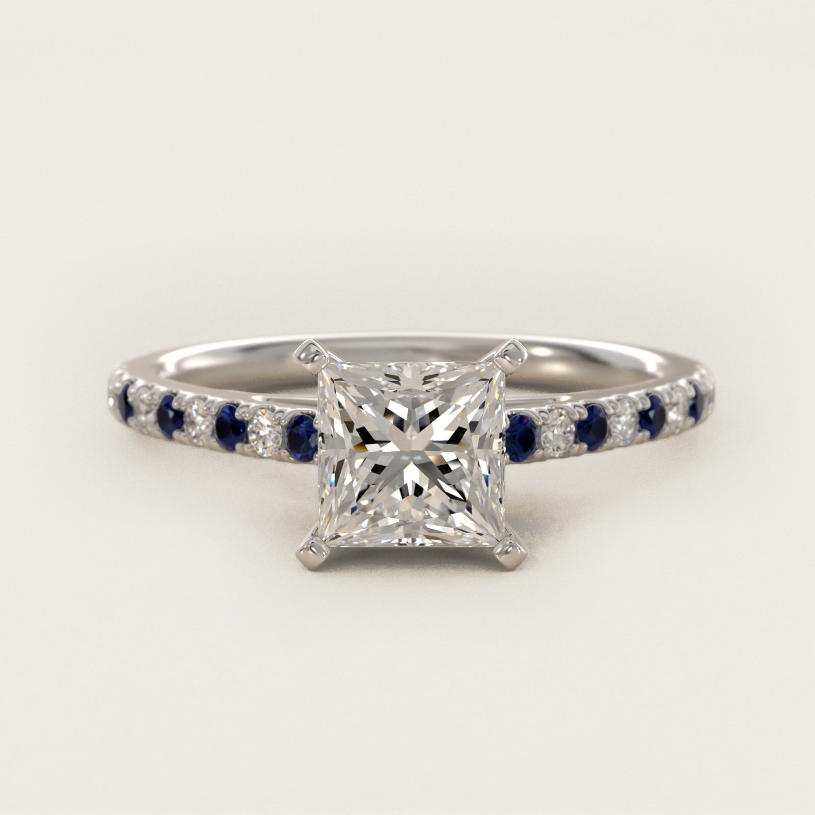 Riviera MicropavŽ Sapphire and Diamond Engagement Ring in 14k White Gold - Princess Center