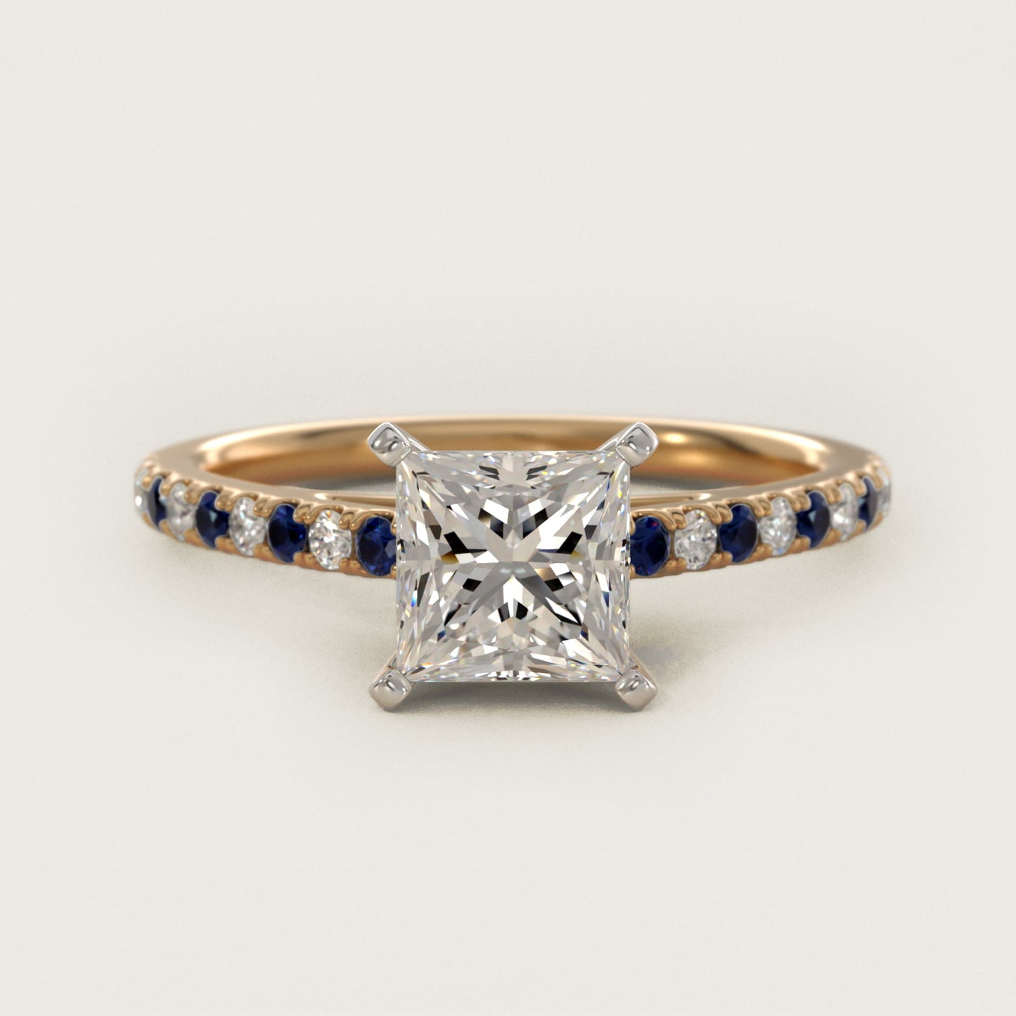 Riviera MicropavŽ Sapphire and Diamond Engagement Ring in 18k Yellow Gold - Princess Center