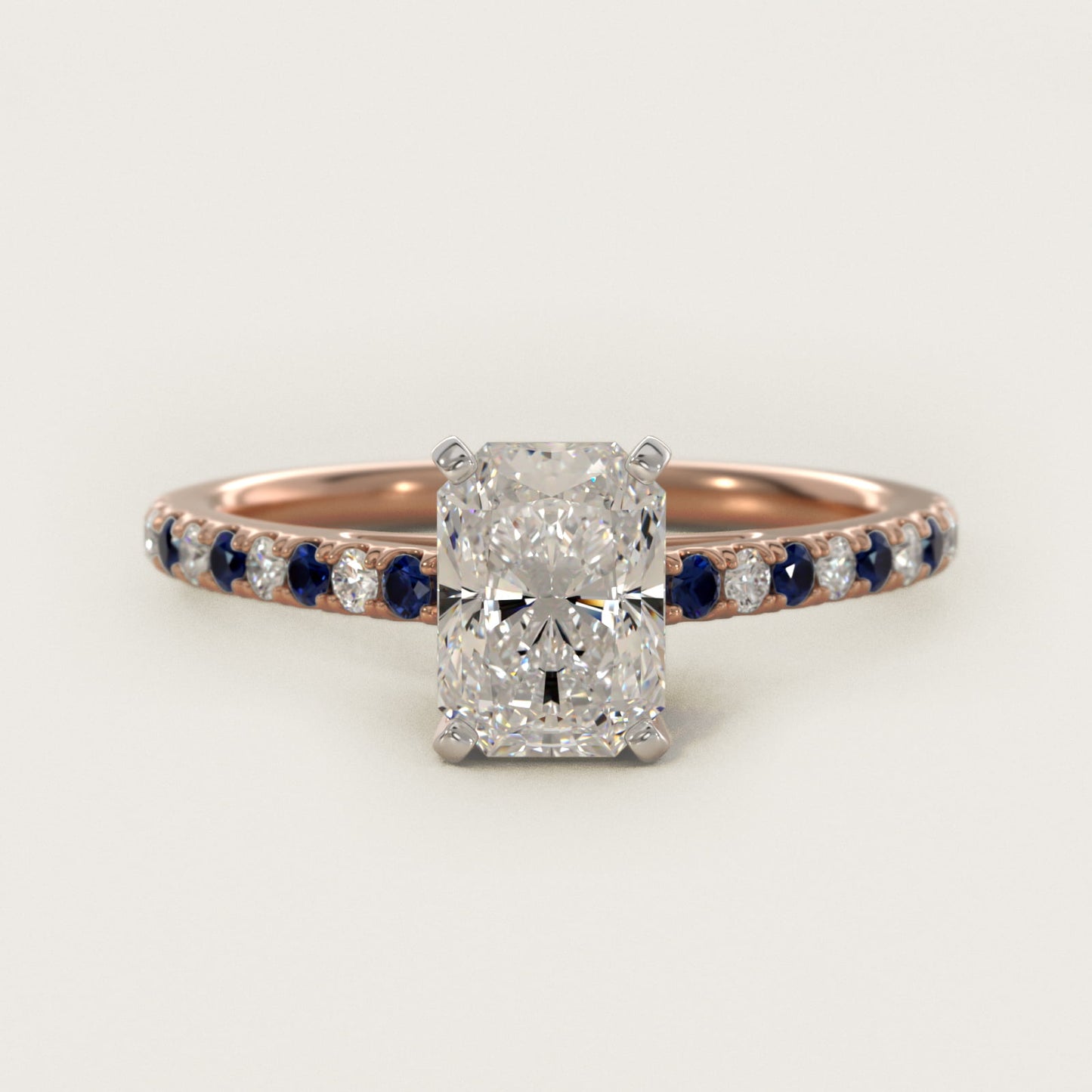 Riviera MicropavŽ Sapphire and Diamond Engagement Ring in 14k Rose Gold - Radiant Center