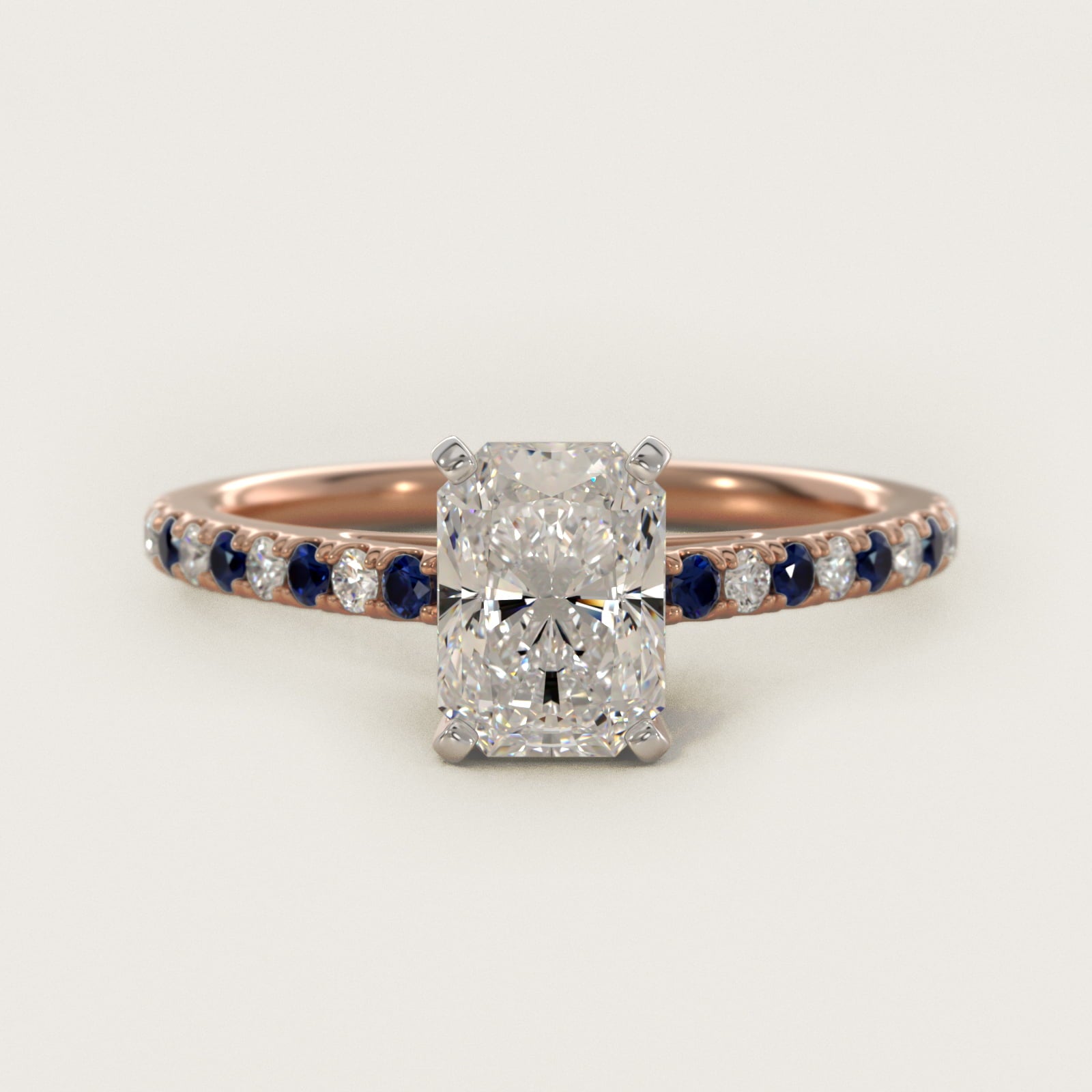 Riviera MicropavŽ Sapphire and Diamond Engagement Ring in 14k Rose Gold - Radiant Center