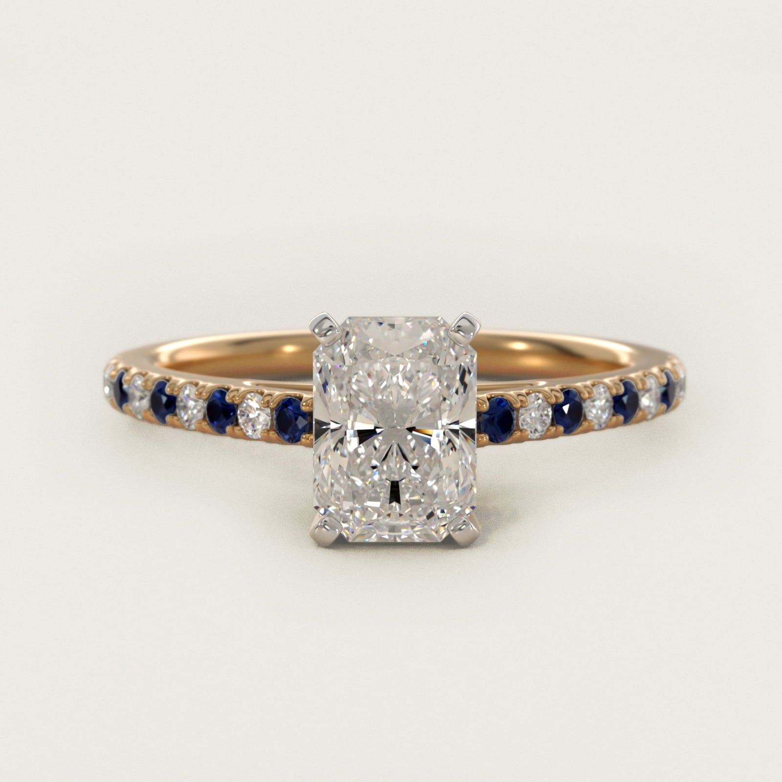 Riviera MicropavŽ Sapphire and Diamond Engagement Ring in 18k Yellow Gold - Radiant Center
