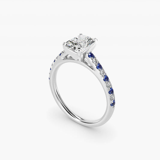 Riviera MicropavŽ Sapphire and Diamond Engagement Ring in Platinum - Radiant Center