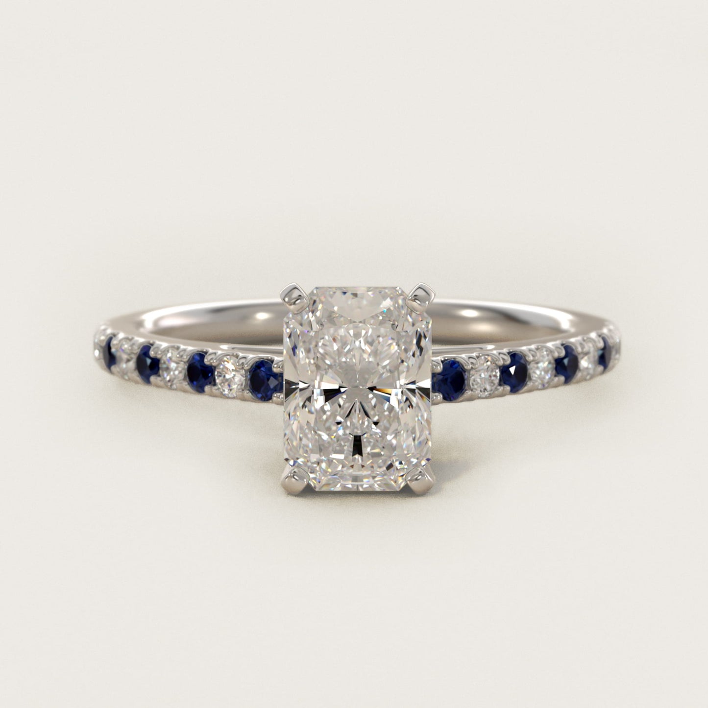 Riviera MicropavŽ Sapphire and Diamond Engagement Ring in Platinum - Radiant Center