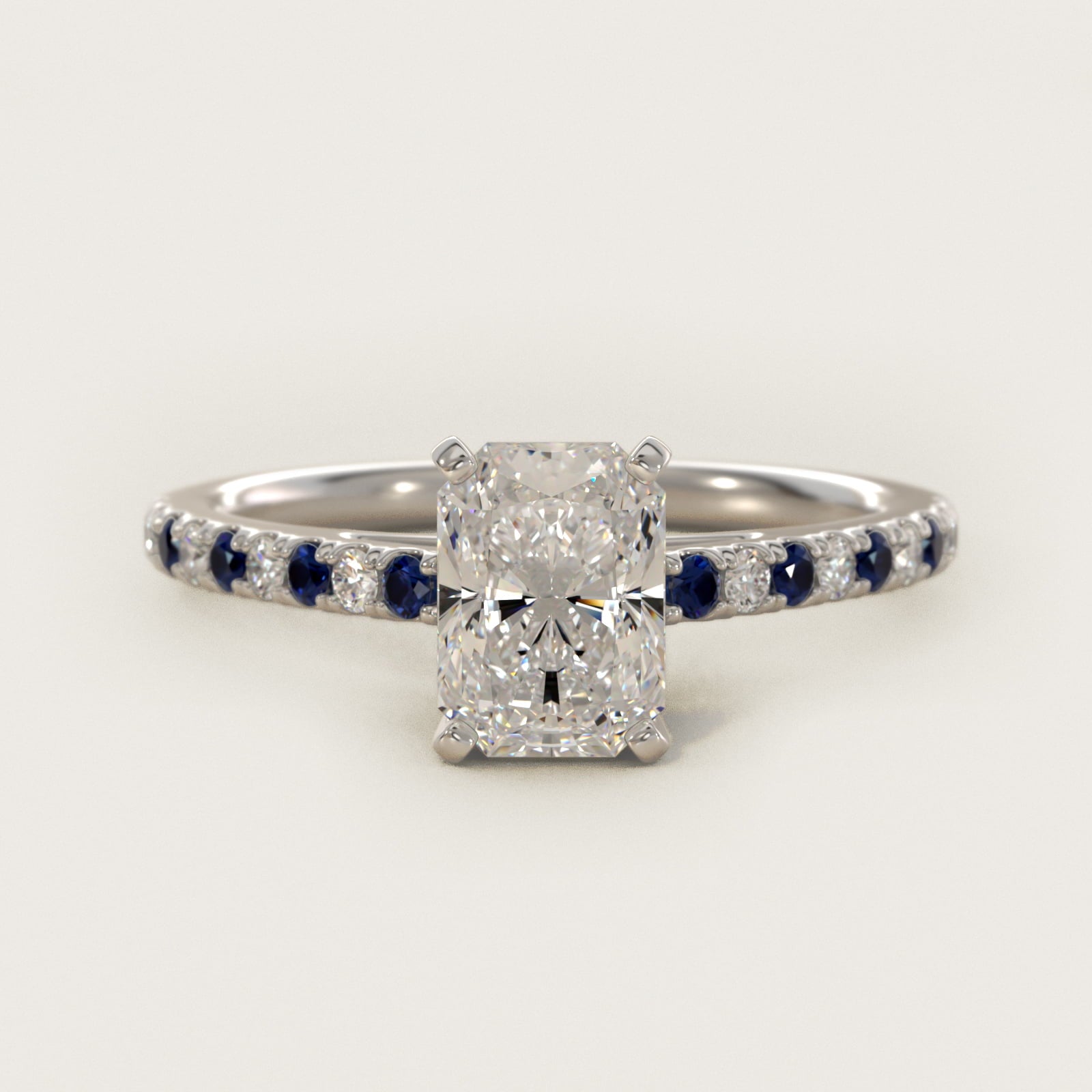 Riviera MicropavŽ Sapphire and Diamond Engagement Ring in Platinum - Radiant Center