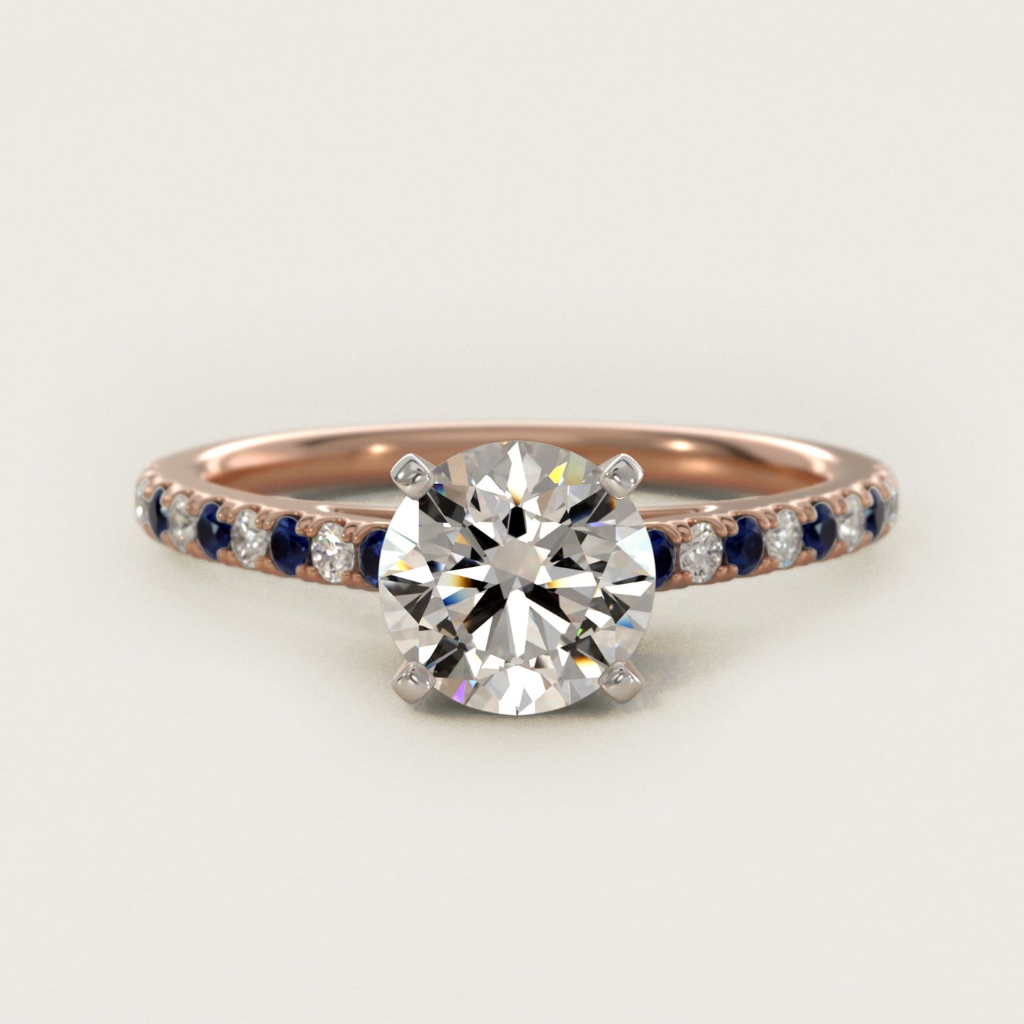 Riviera MicropavŽ Sapphire and Diamond Engagement Ring in 14k Rose Gold - Round Center