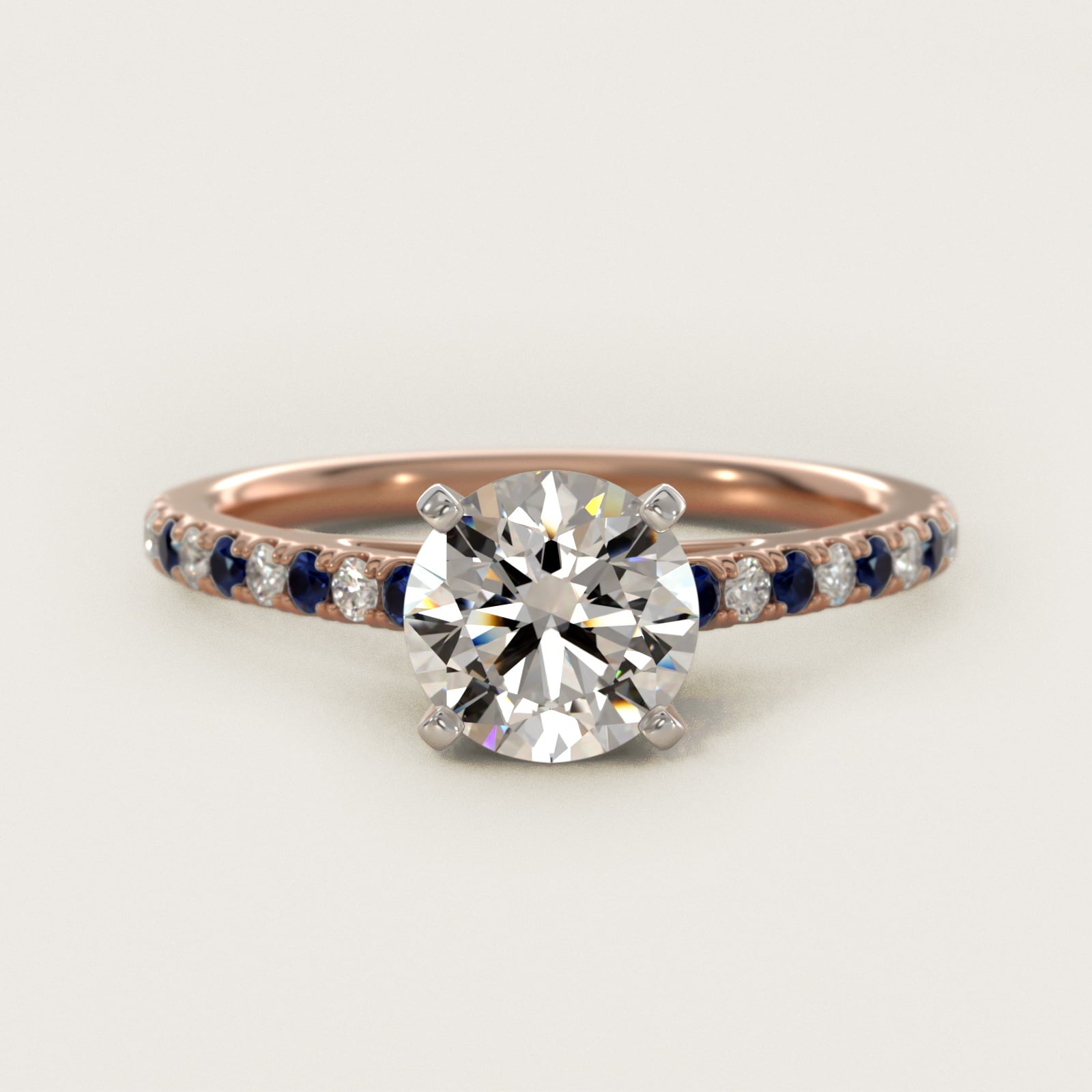 Riviera MicropavŽ Sapphire and Diamond Engagement Ring in 14k Rose Gold - Round Center