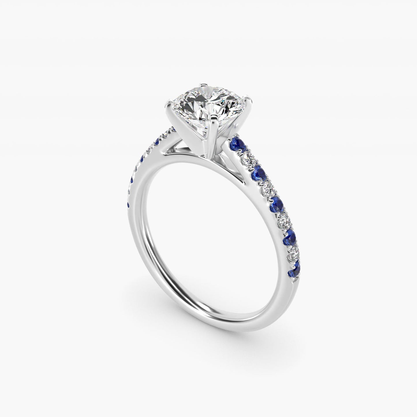 Riviera MicropavŽ Sapphire and Diamond Engagement Ring in 18k White Gold - Round Center