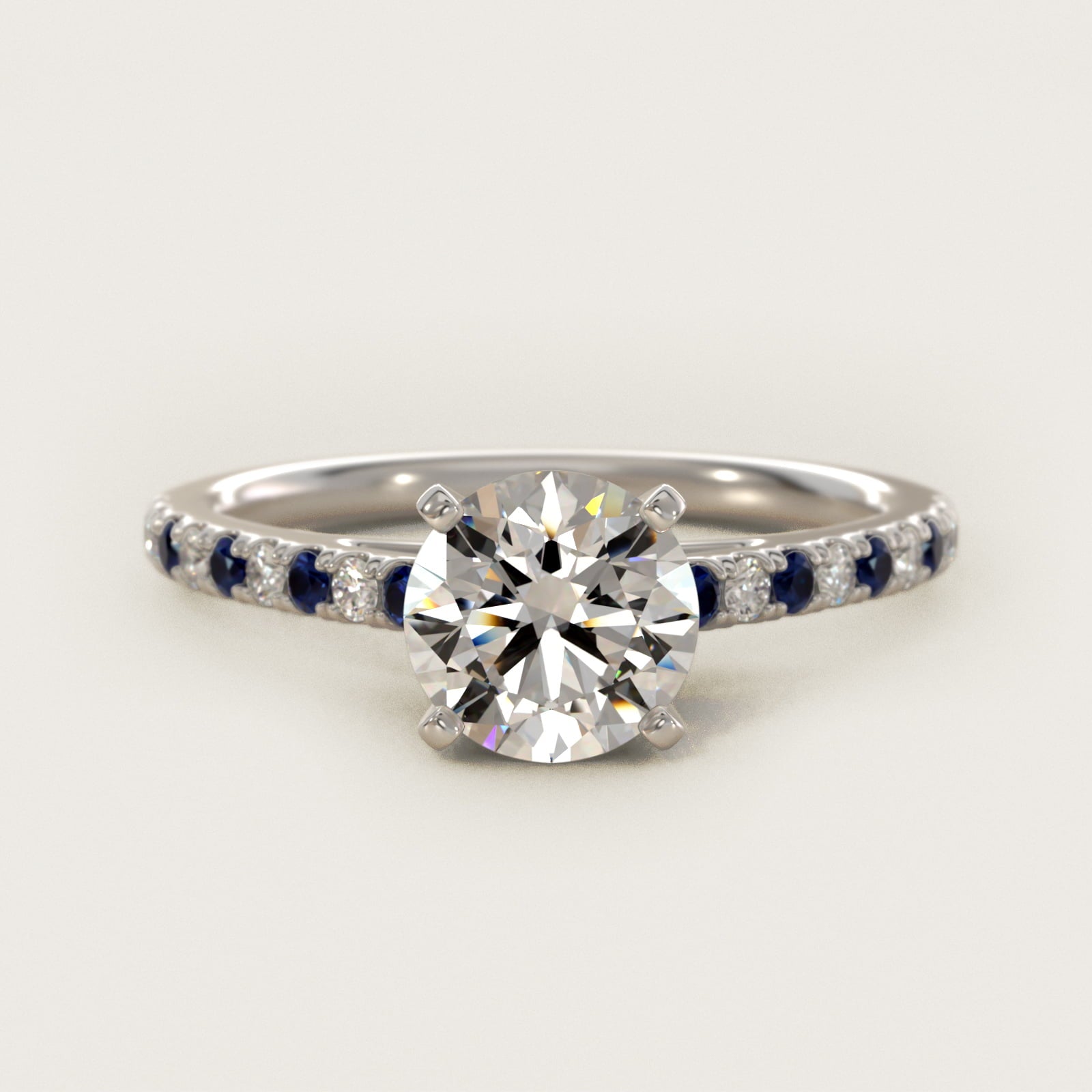 Riviera MicropavŽ Sapphire and Diamond Engagement Ring in 18k White Gold - Round Center