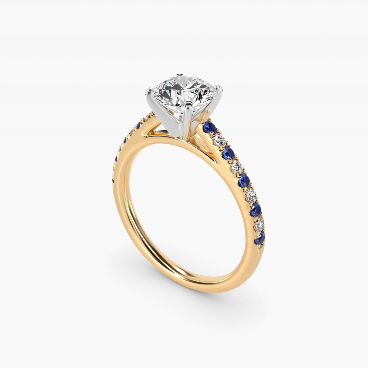 Riviera MicropavŽ Sapphire and Diamond Engagement Ring in 14K Yellow Gold - Round Center