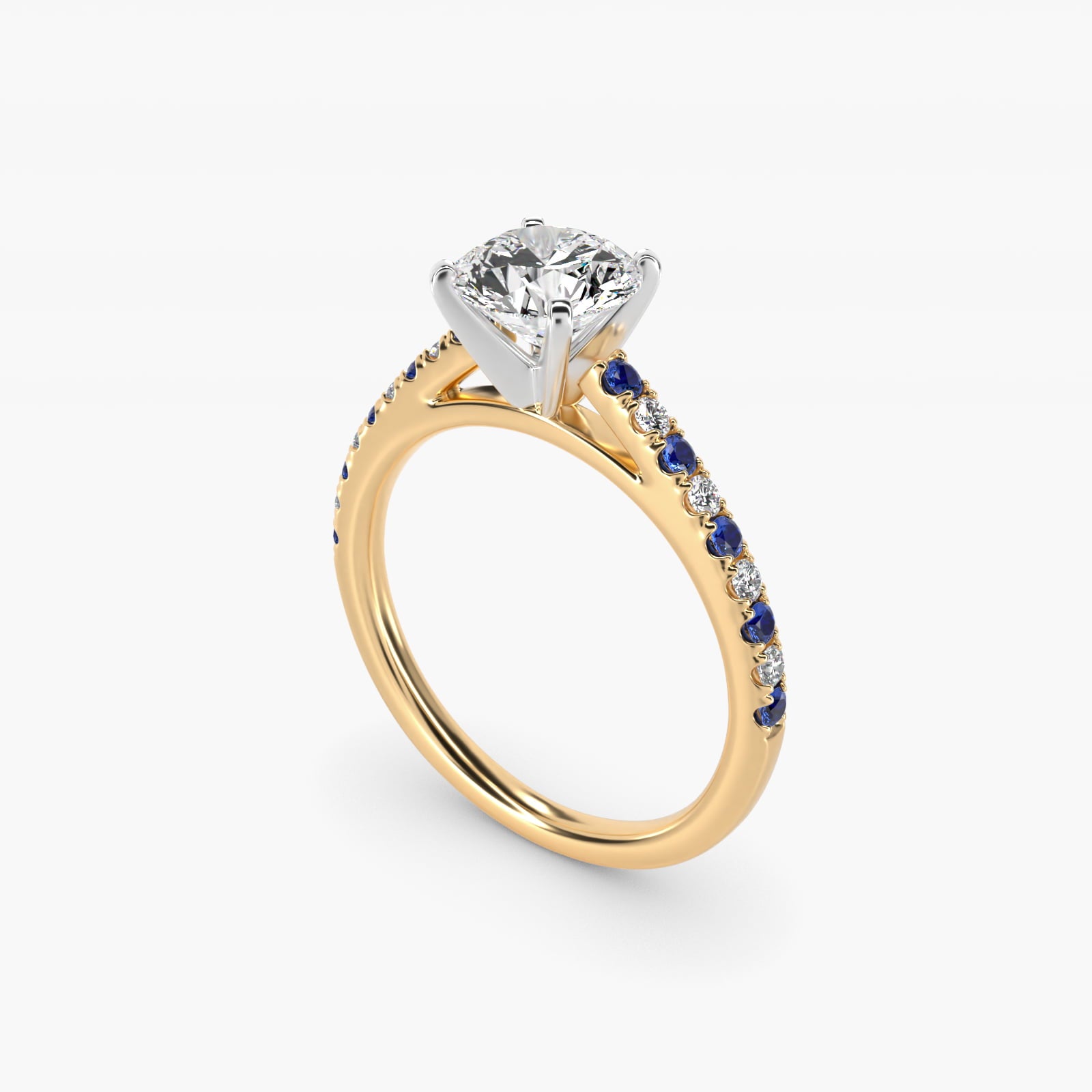 Riviera MicropavŽ Sapphire and Diamond Engagement Ring in 14K Yellow Gold - Round Center
