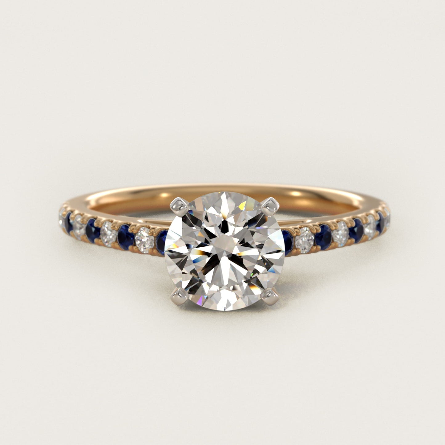 Riviera MicropavŽ Sapphire and Diamond Engagement Ring in 14K Yellow Gold - Round Center