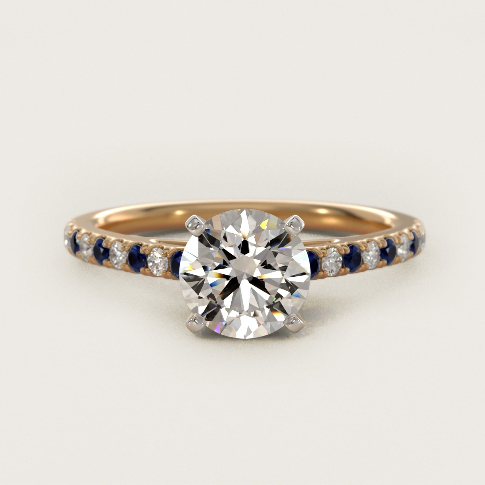 Riviera MicropavŽ Sapphire and Diamond Engagement Ring in 14K Yellow Gold - Round Center