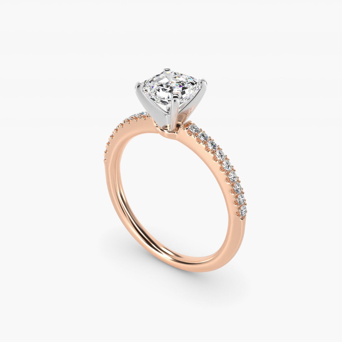 Riviera PavŽ Diamond Engagement Ring in 14k Rose Gold (1/6 ct. tw.) - Asscher Center