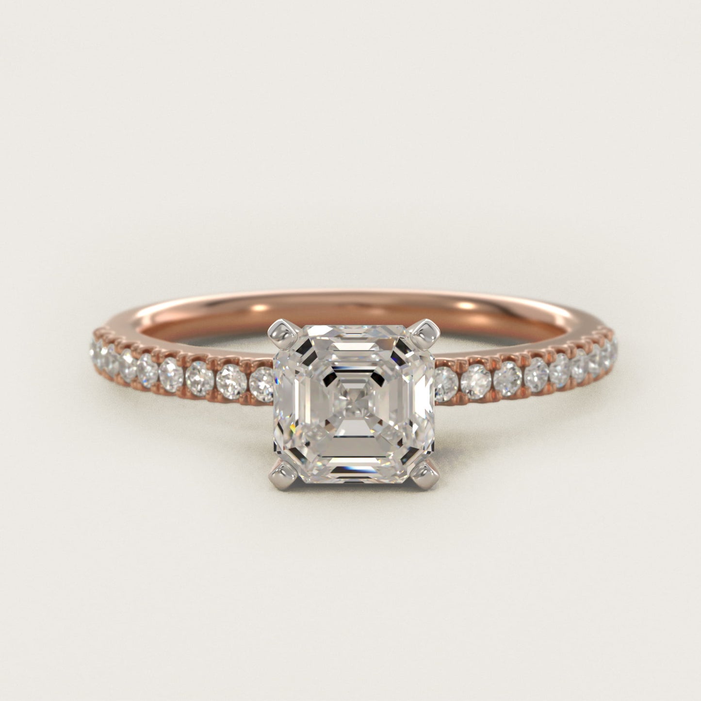 Riviera PavŽ Diamond Engagement Ring in 14k Rose Gold (1/6 ct. tw.) - Asscher Center