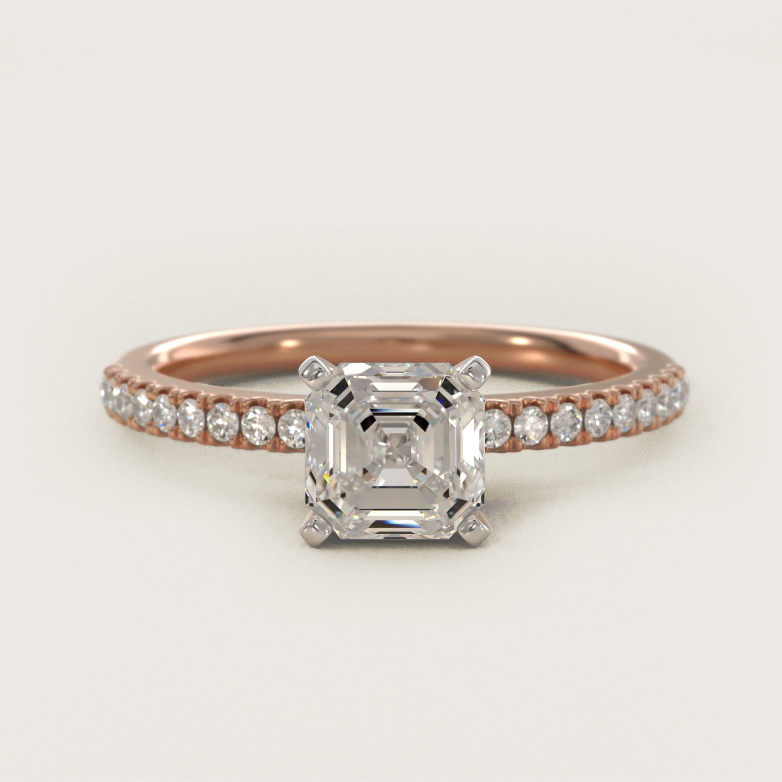 Riviera PavŽ Diamond Engagement Ring in 14k Rose Gold (1/6 ct. tw.) - Asscher Center